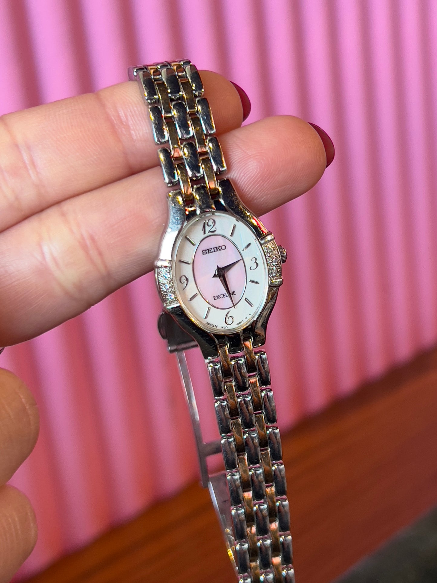 Seiko Exceline Pink Dial Woman's Watch with in-laid Diamonds