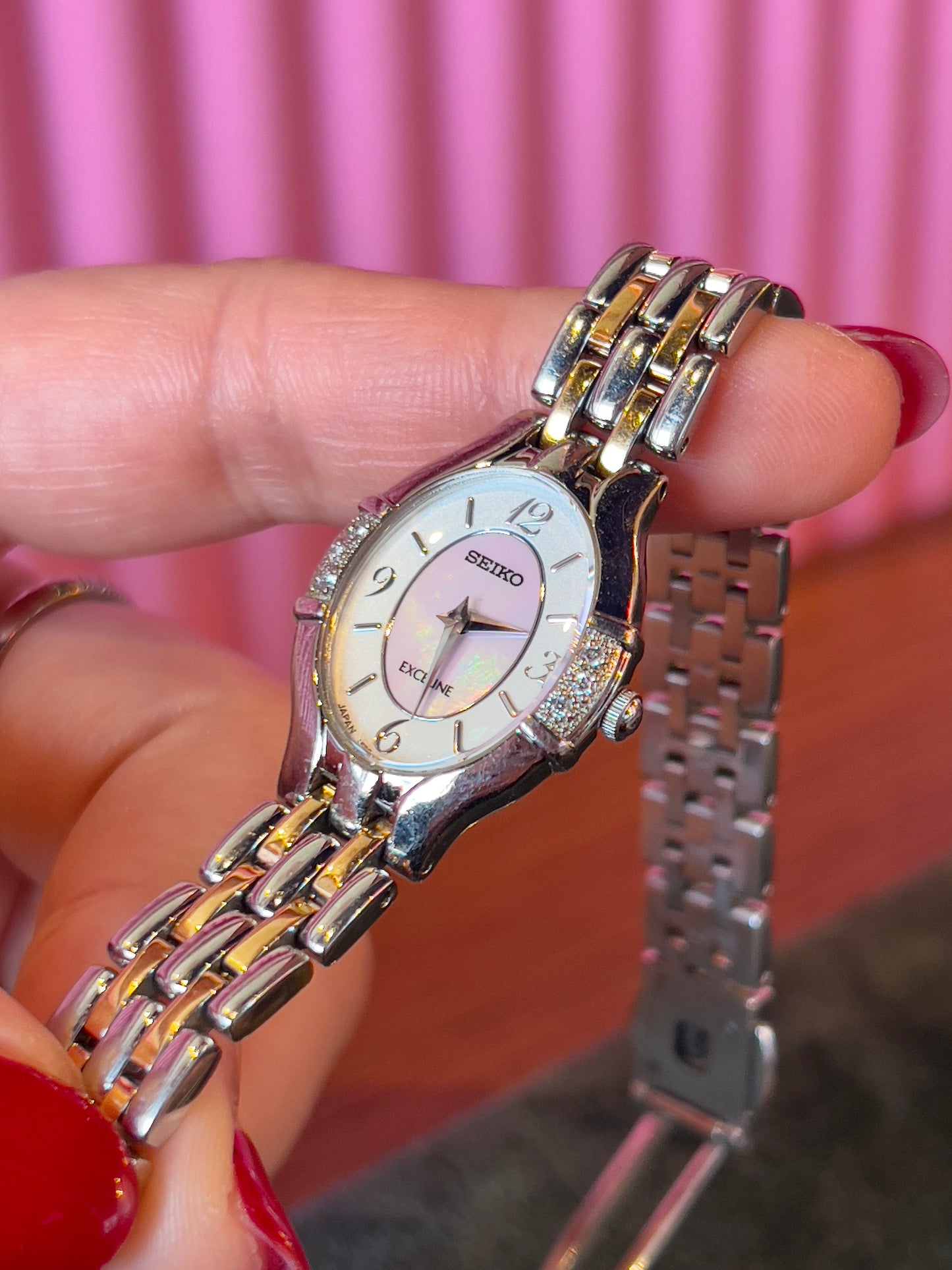 Seiko Exceline Pink Dial Woman's Watch with in-laid Diamonds