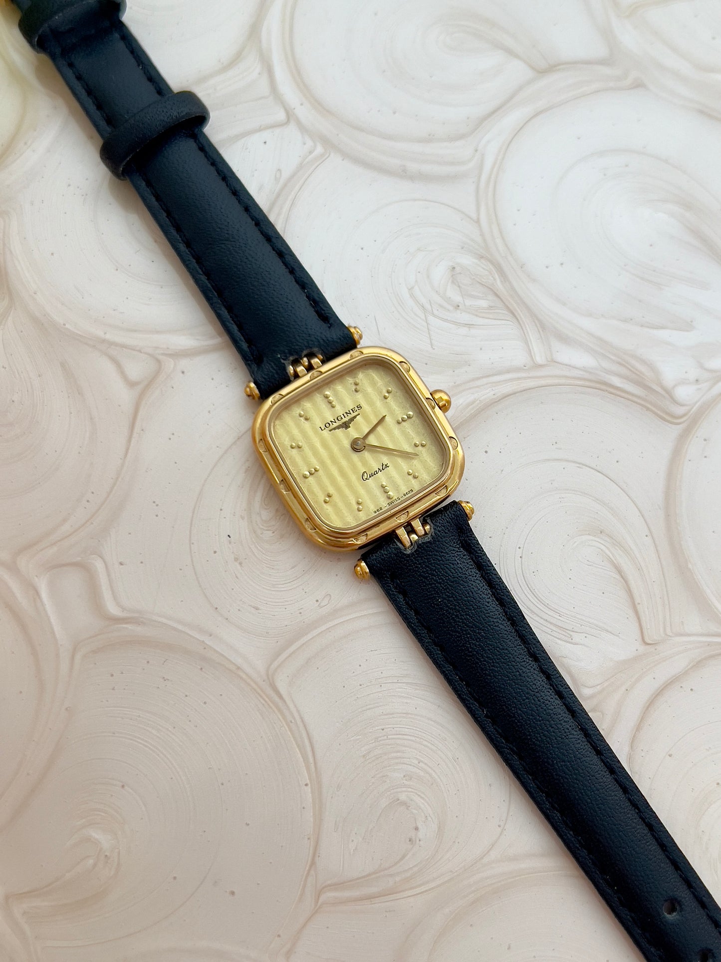 Ladies Longines Gold Scalloped Square Watch