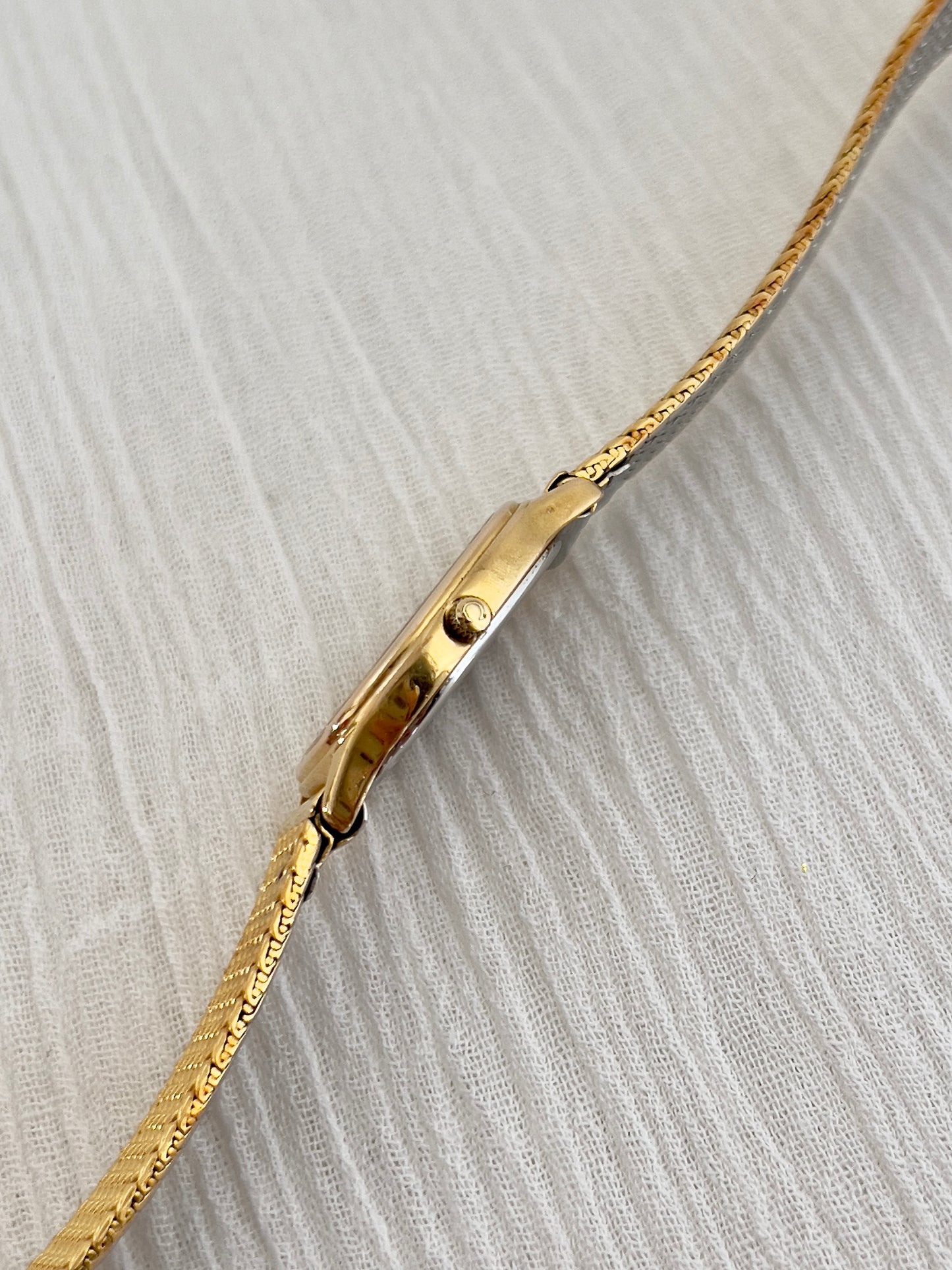 Omega De Ville Ladies Gold Mesh Bracelet Watch with Champagne Dial