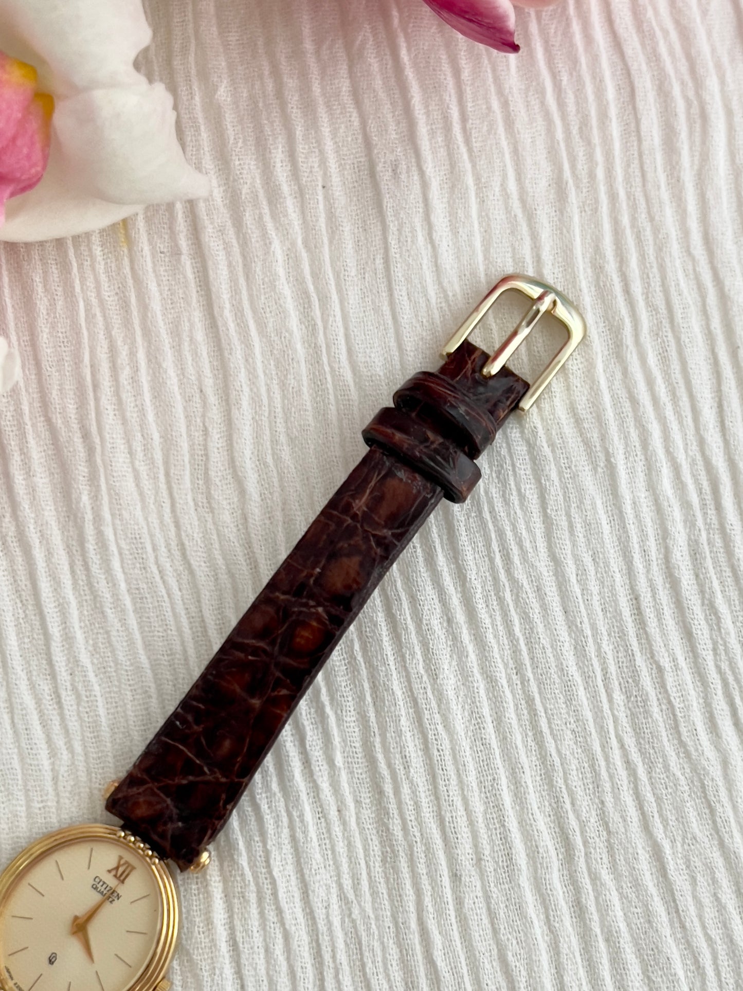 Citizen Ladies Gold Watch with Ivory Guilloche Dial