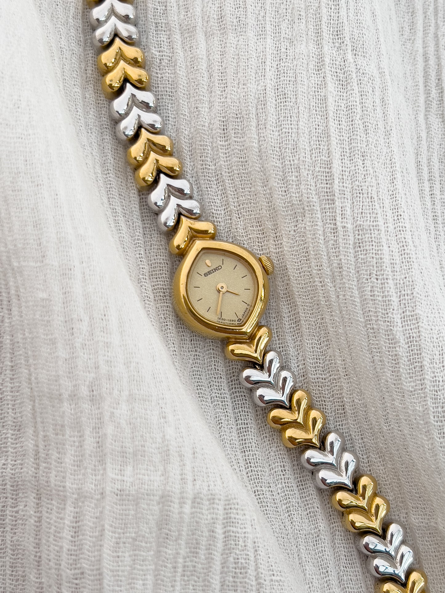 Seiko Gold-Tone Tear Drop Watch with Two-Tone Leaf-Link Bracelet