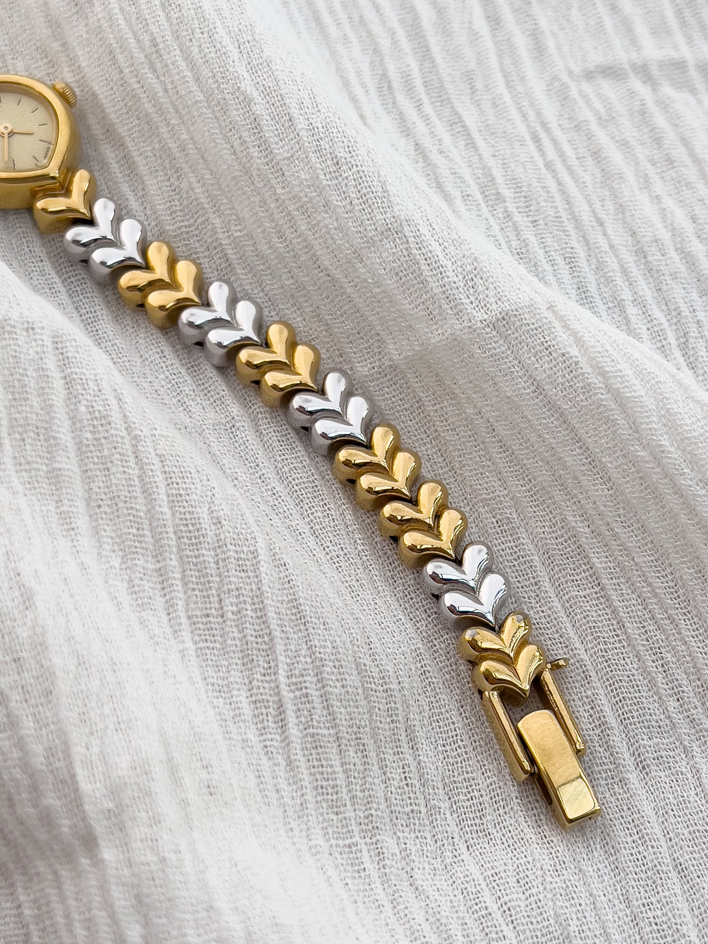 Seiko Gold-Tone Tear Drop Watch with Two-Tone Leaf-Link Bracelet