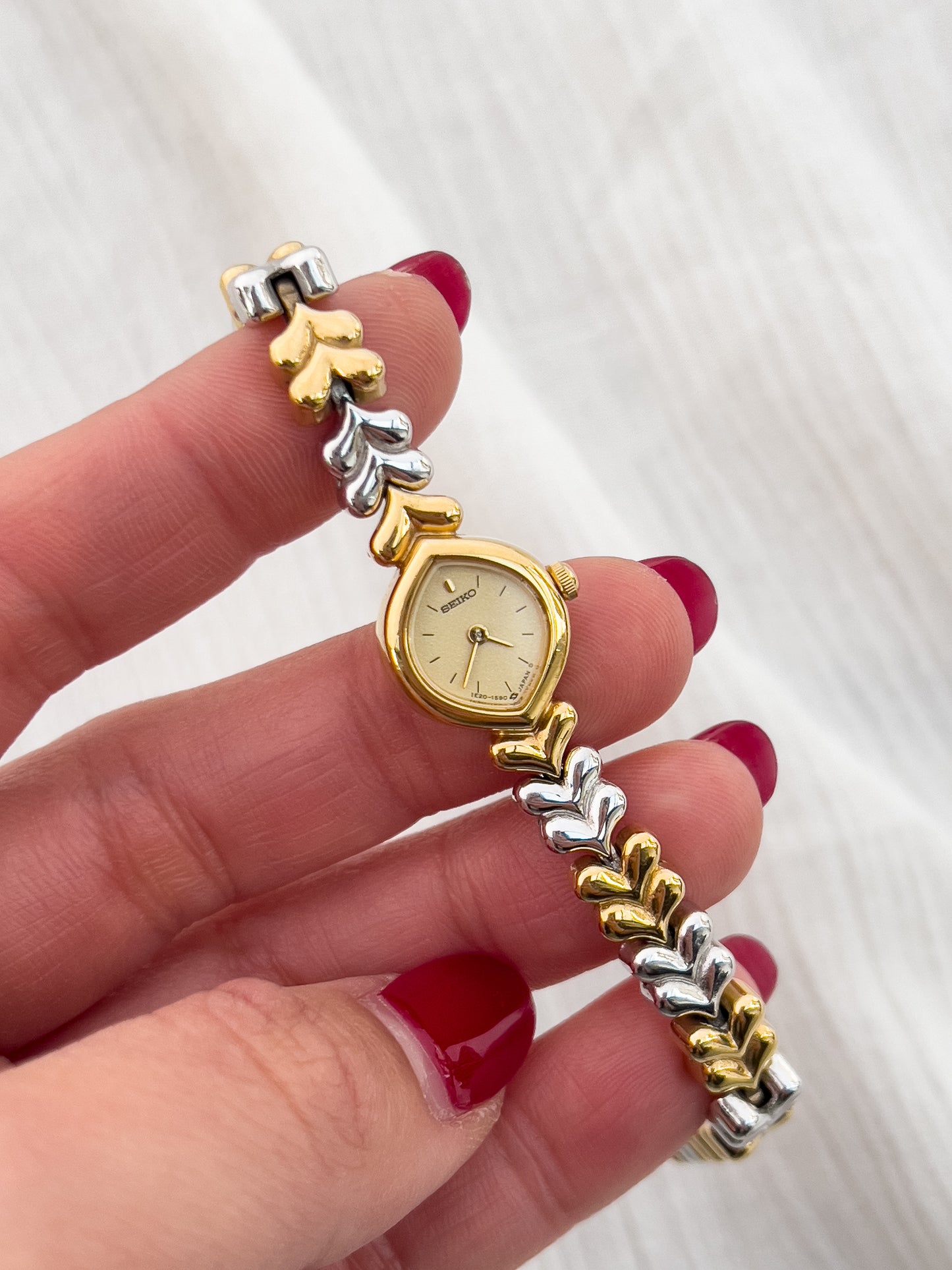 Seiko Gold-Tone Tear Drop Watch with Two-Tone Leaf-Link Bracelet