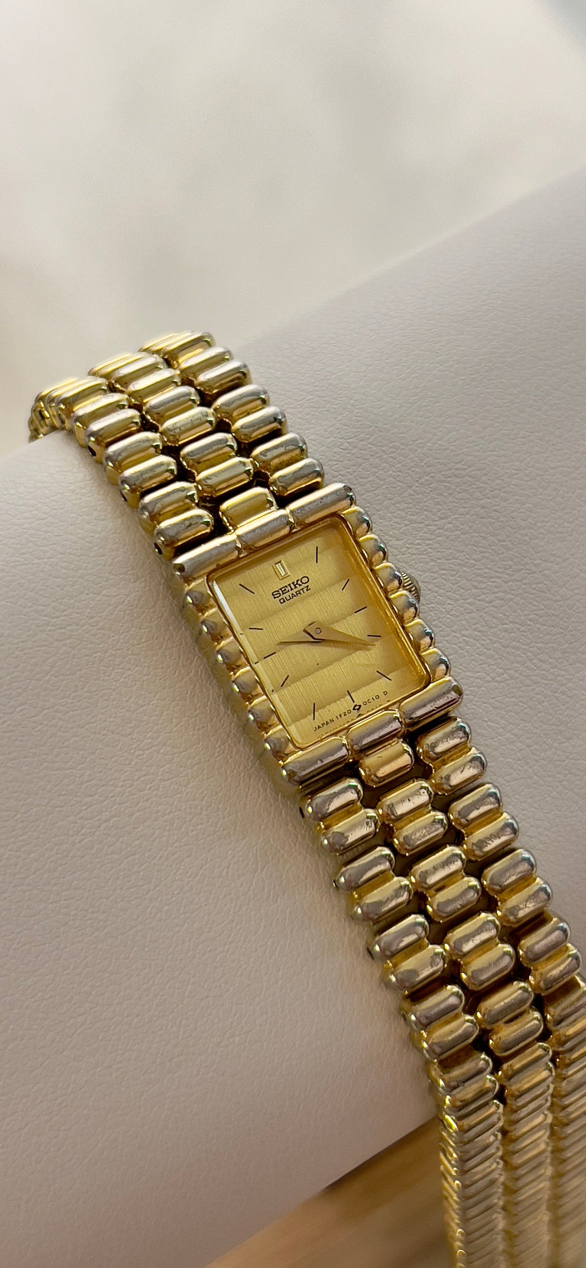 Seiko Tank Women's Watch with Rice Bracelet & Unique Bamboo Pattern