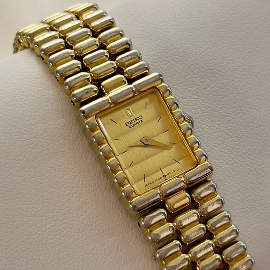 Seiko Tank Women's Watch with Rice Bracelet & Unique Bamboo Pattern