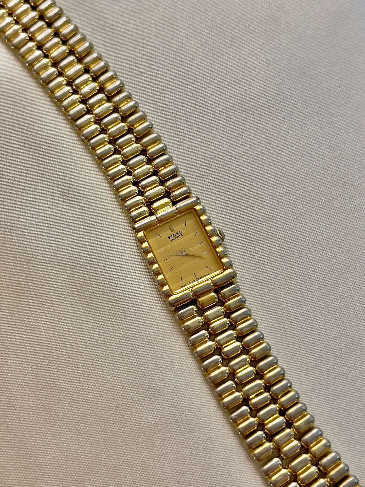 Seiko Tank Women's Watch with Rice Bracelet & Unique Bamboo Pattern