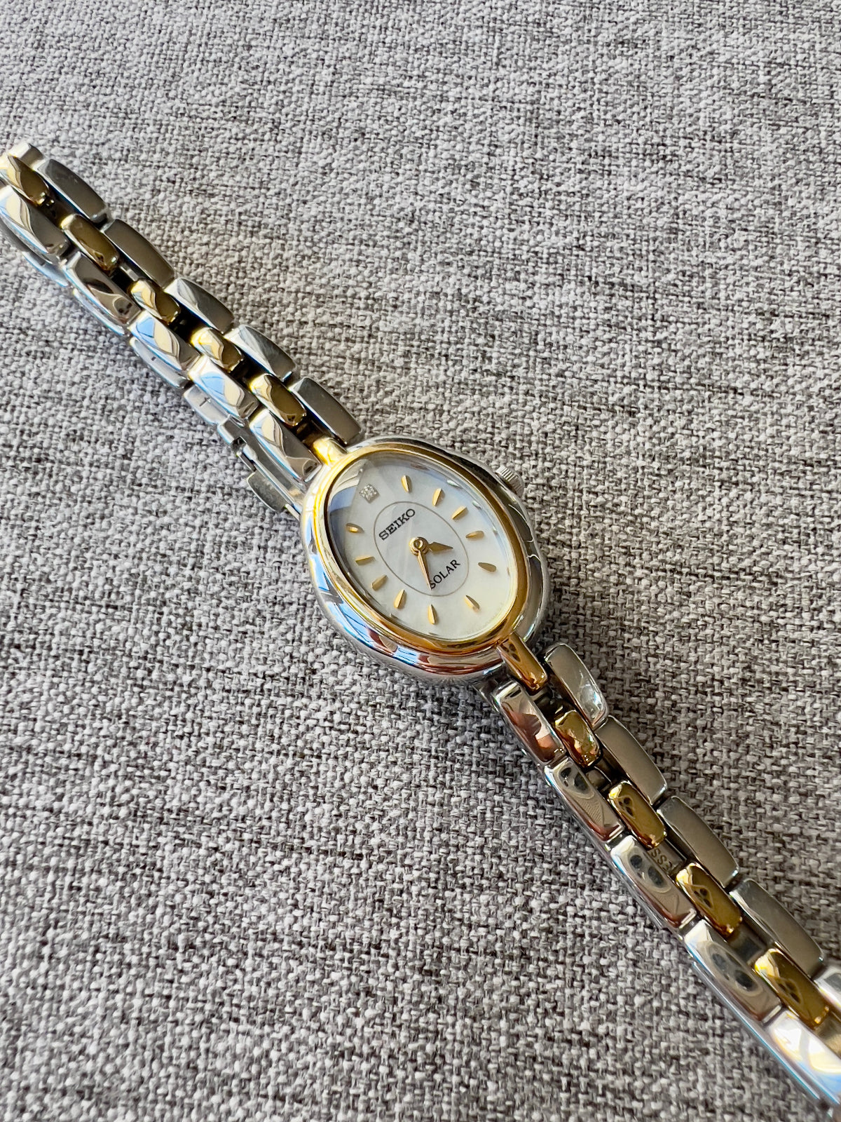 Seiko Tisse Solar Powered Women's Watch with Gold Indices and Diamond Marker