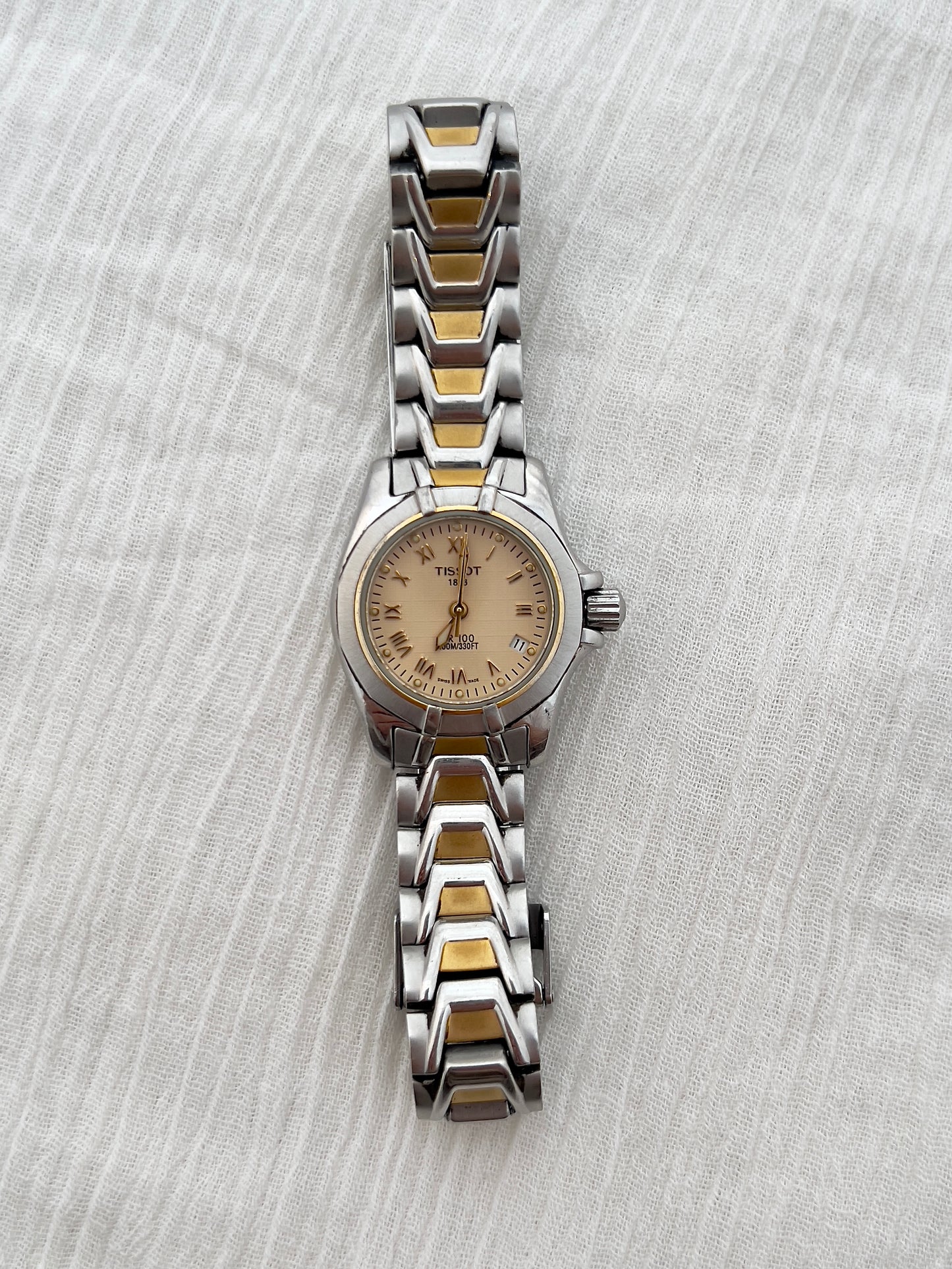 Tissot PR100 Ladies Two Tone Bracelet Watch with Texturized Peach Dial