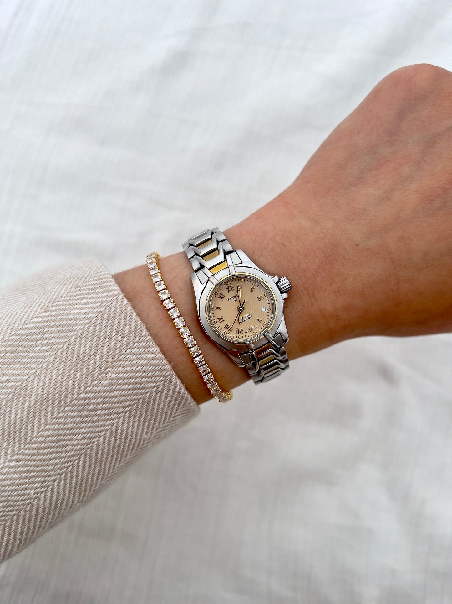 Tissot PR100 Ladies Two Tone Bracelet Watch with Texturized Peach Dial