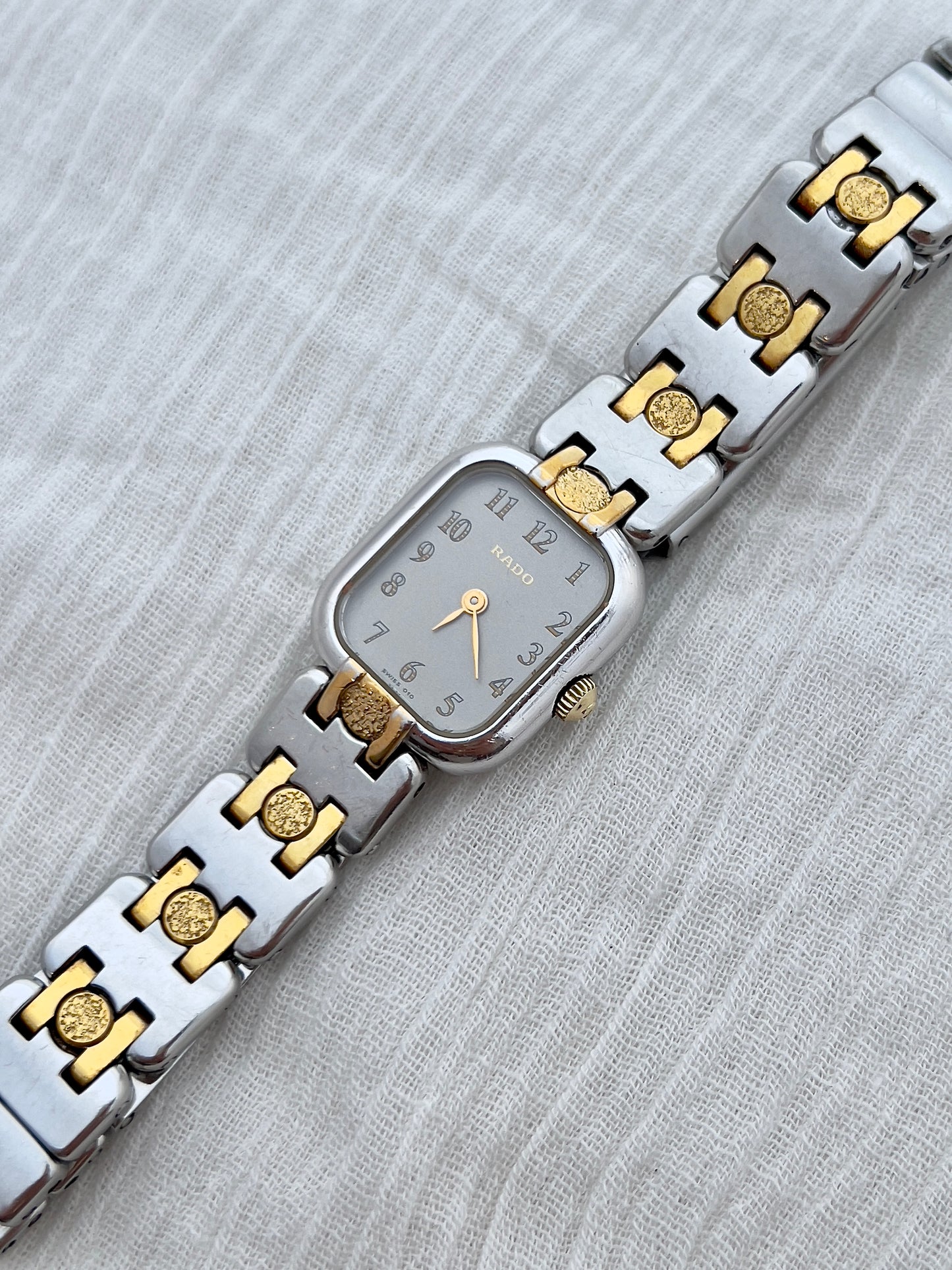 Rado Ladies Two Tone Bracelet Watch with Silver Dial and Gold Accents