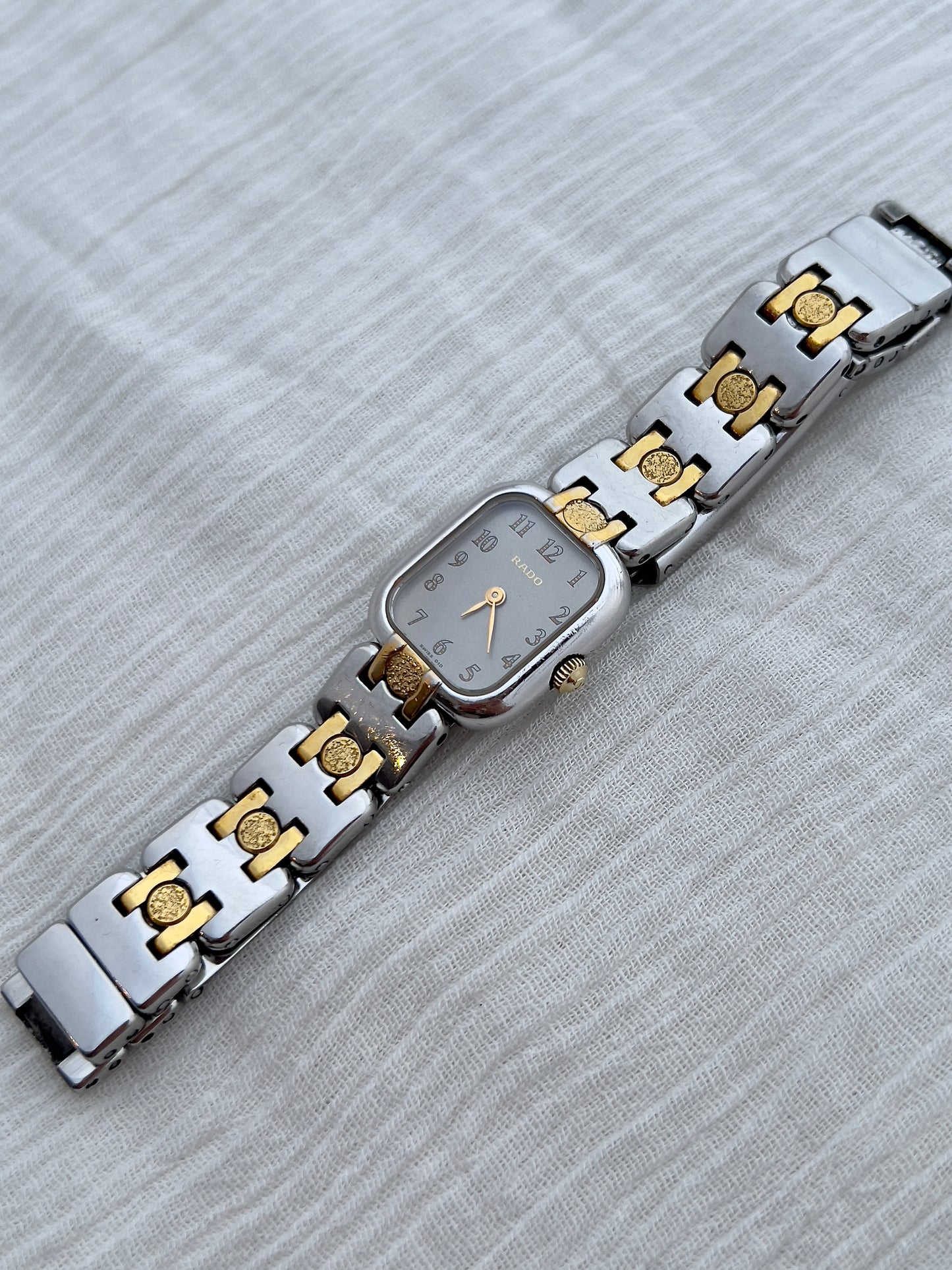 Rado Ladies Two Tone Bracelet Watch with Silver Dial and Gold Accents