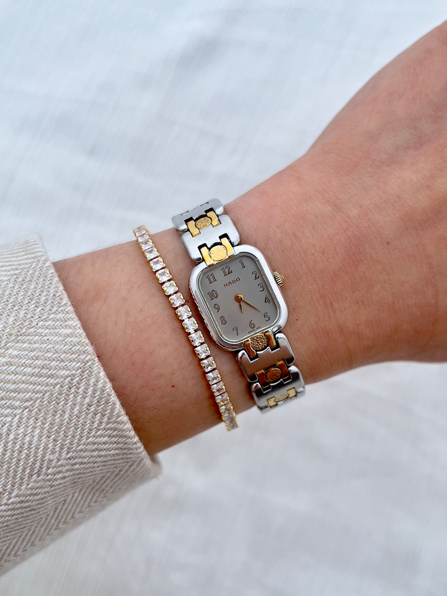 Rado Ladies Two Tone Bracelet Watch with Silver Dial and Gold Accents