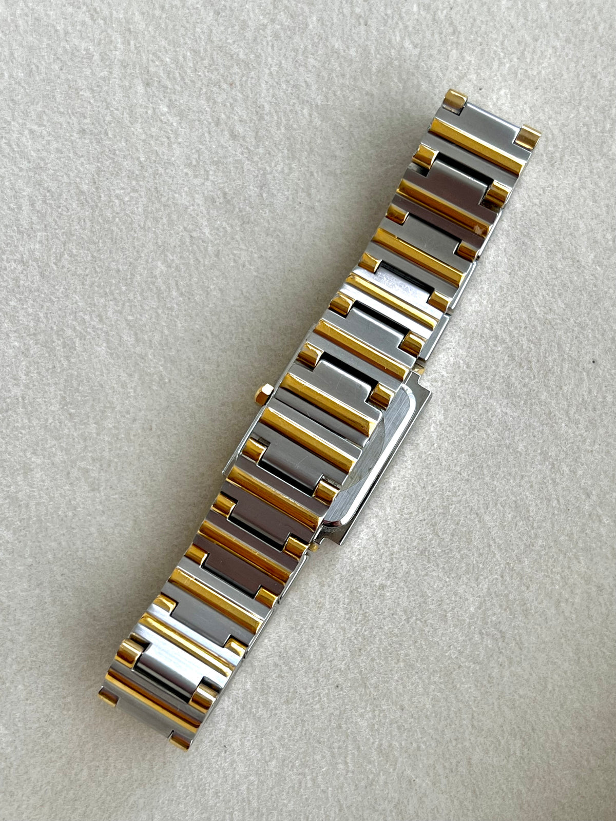 Charles Jourdan Two Tone Rectangular Ladies Watch Blue Dial, caseback detail of a vintage women's watch at Gilded Hour.