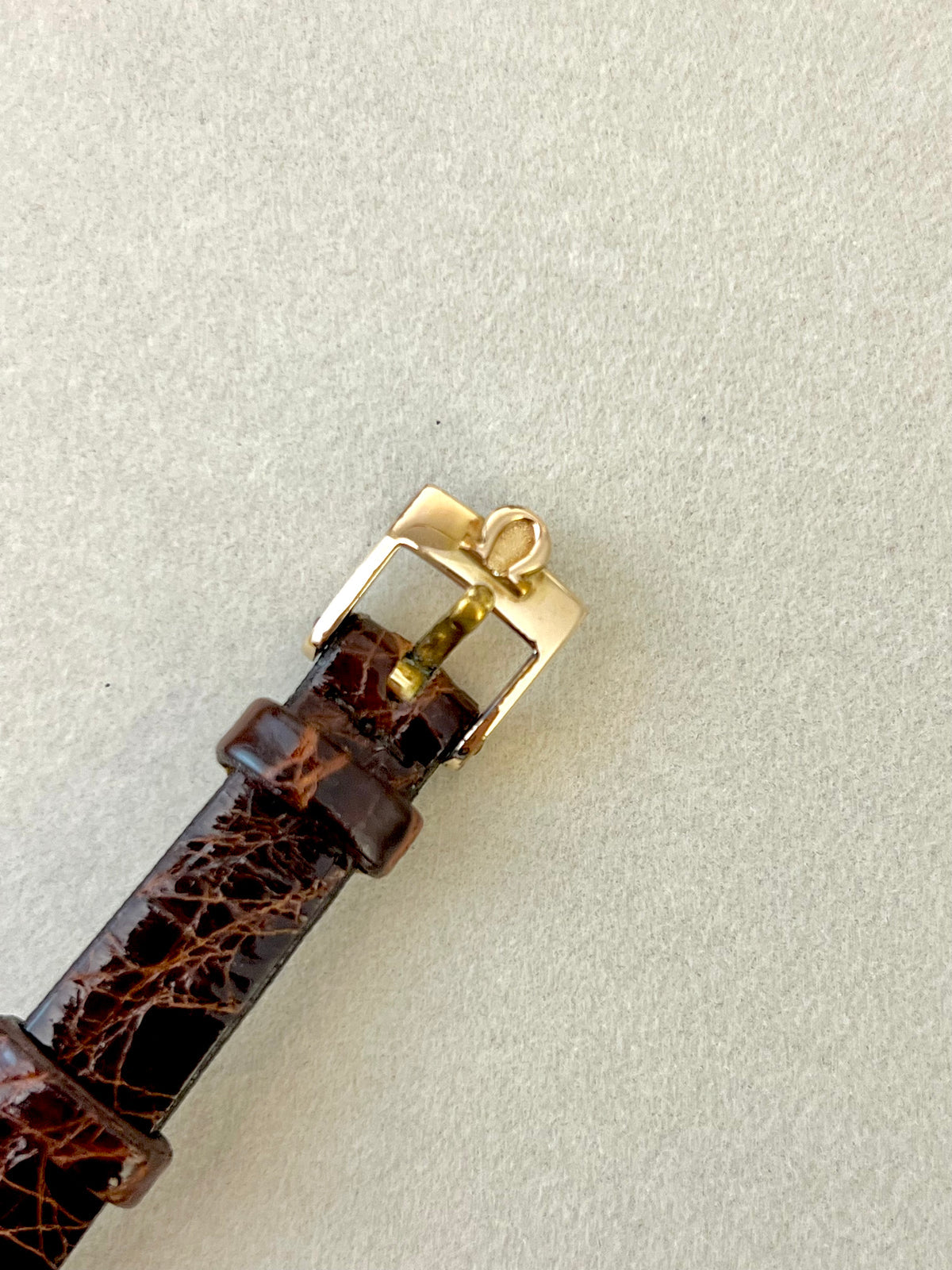 Omega De Ville Gold Square Woman's Watch, caseback detail of a vintage women's watch at Gilded Hour.