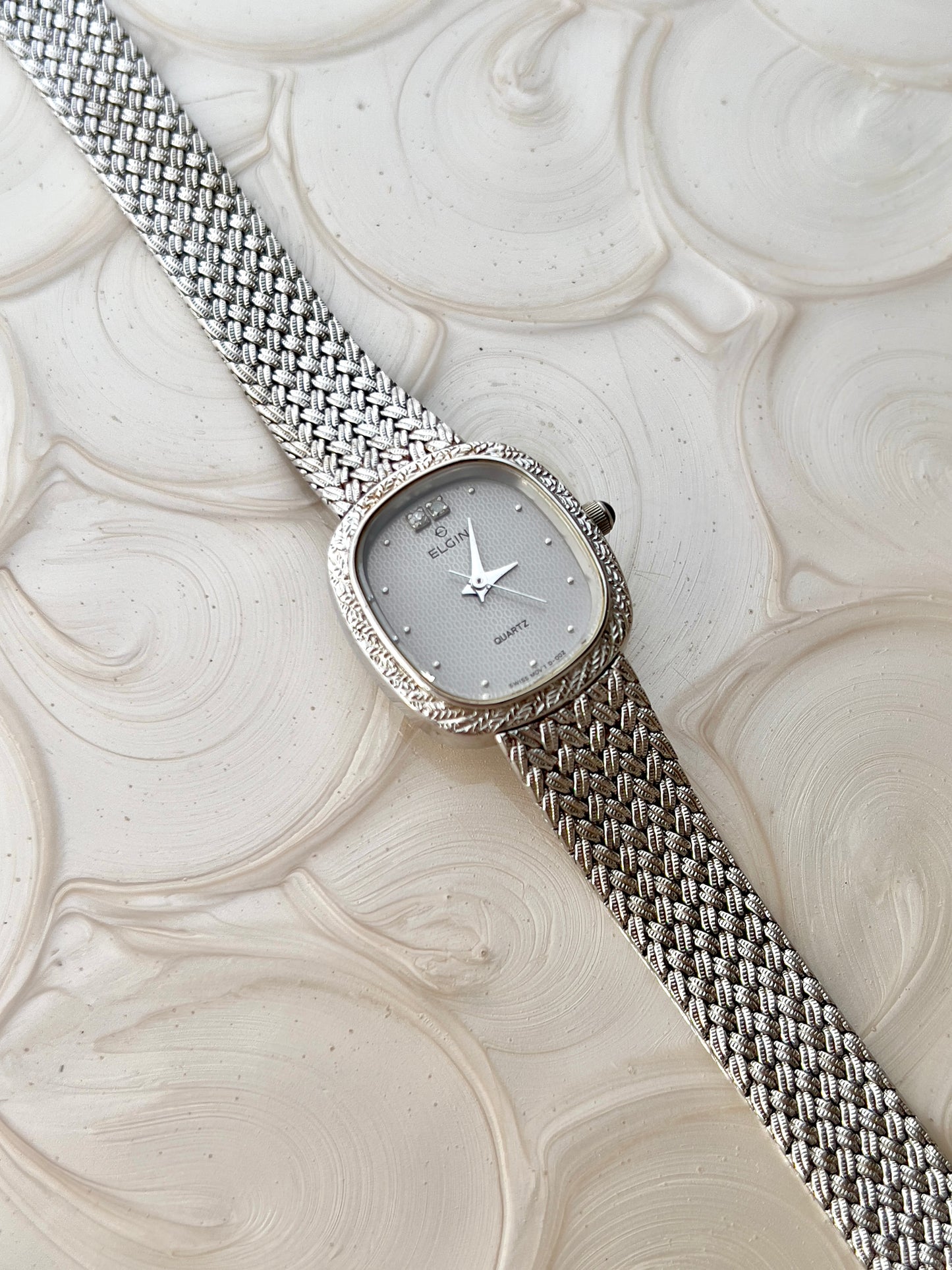 Elgin Silver Woman's Watch with Crystal Accent