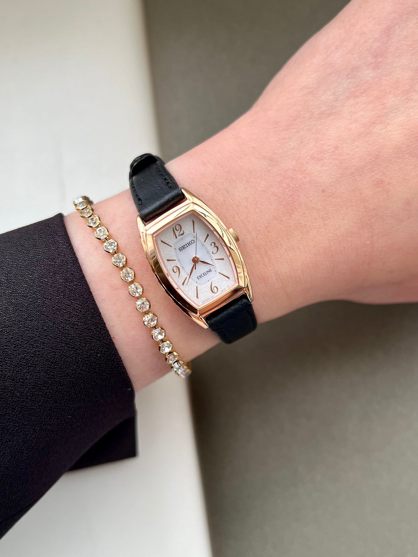 Seiko Exceline Ladies Gold Tonneau Watch with Stardust Dial