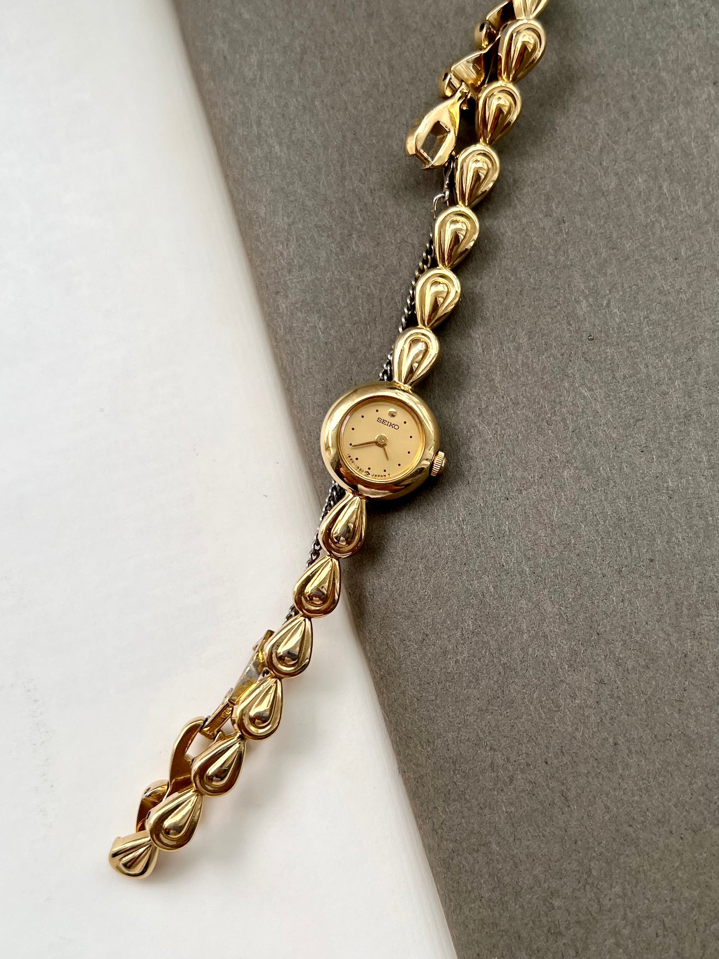 Seiko Ladies Gold Teardrop Bracelet Watch with Champagne Dial