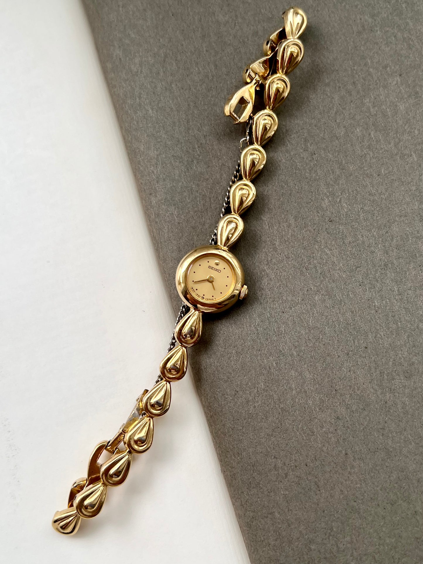 Seiko Ladies Gold Teardrop Bracelet Watch with Champagne Dial