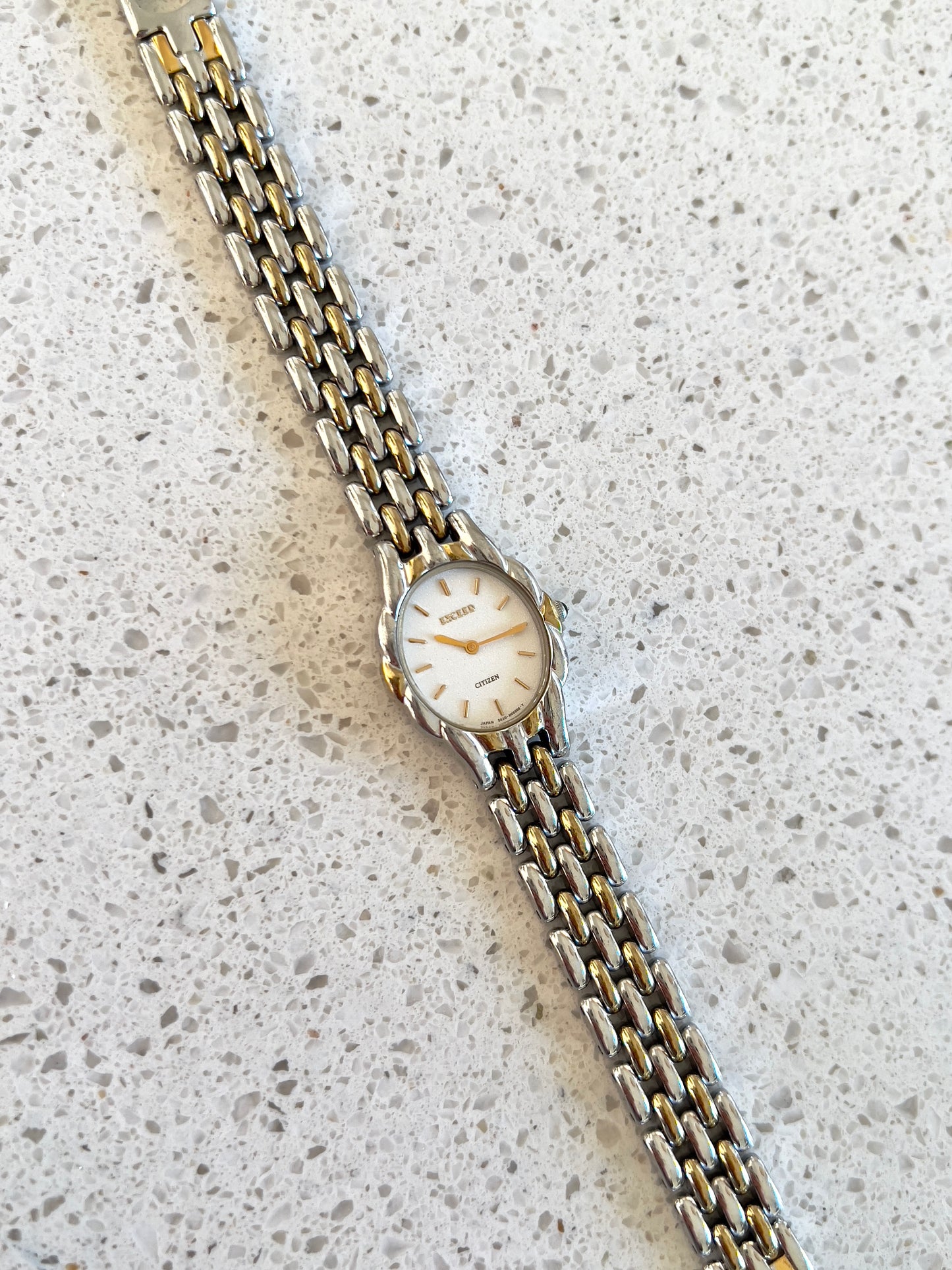 Citizen Womans Watch with a Volcanic Patterned Case & Green Crown Stone