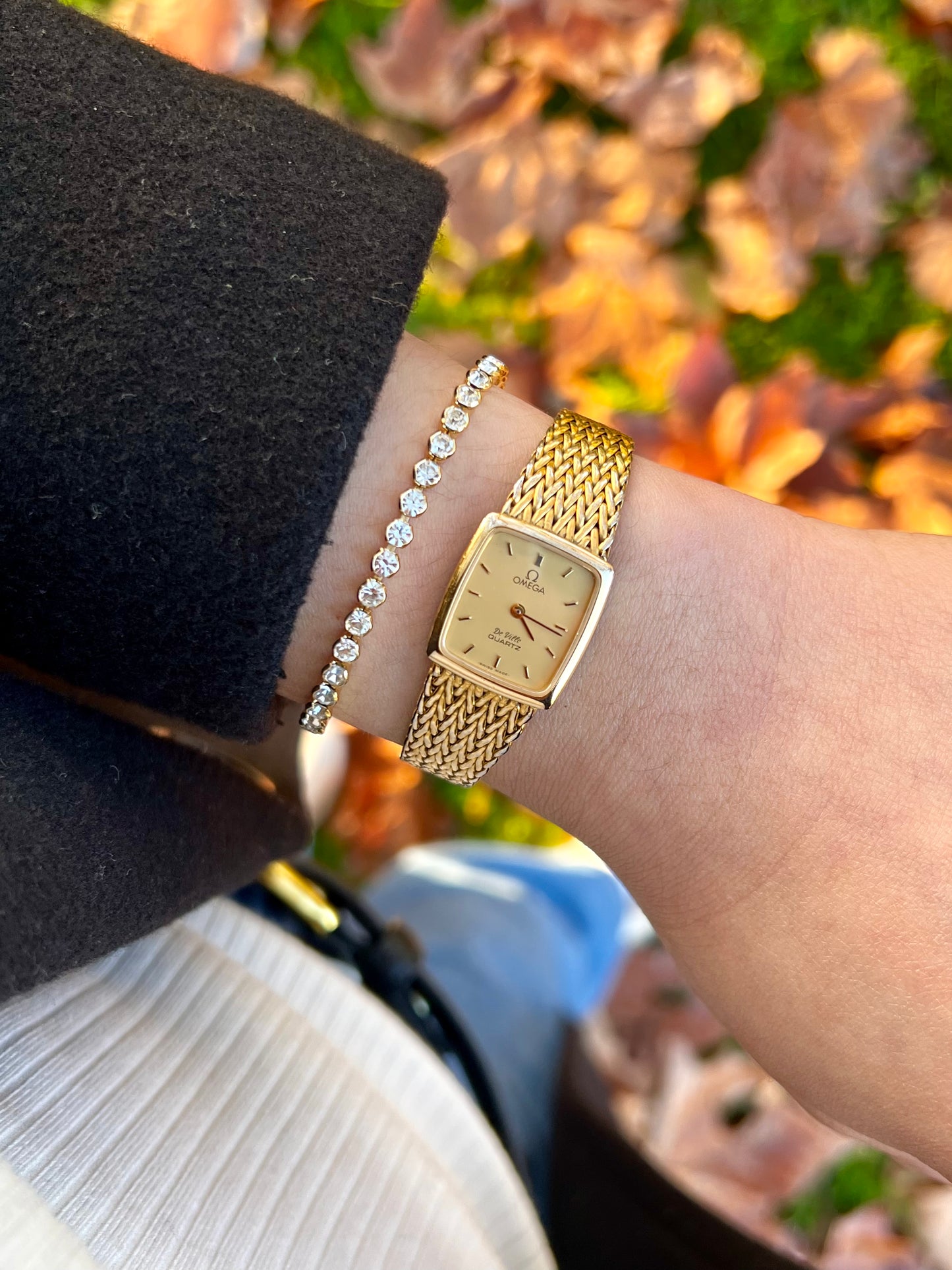 Omega Gold Toned De Ville Woman's Watch with Mesh Bracelet
