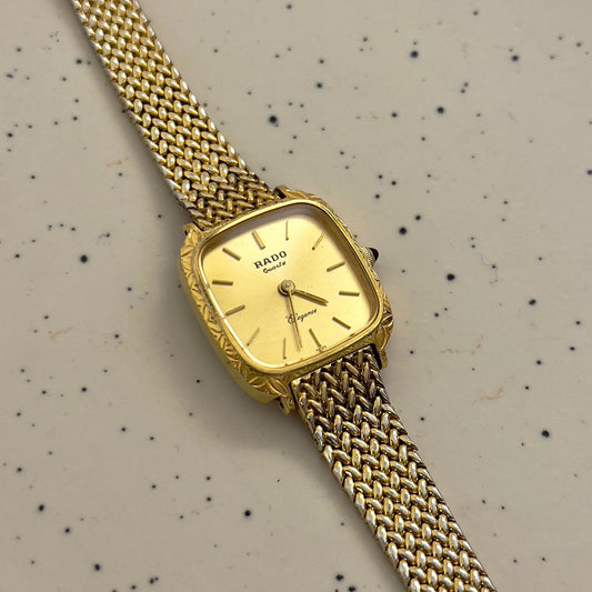 Vintage Rado Elegance ladies watch with gold-tone bracelet and mother-of-pearl dial – Swiss-made jewelry timepiece for women