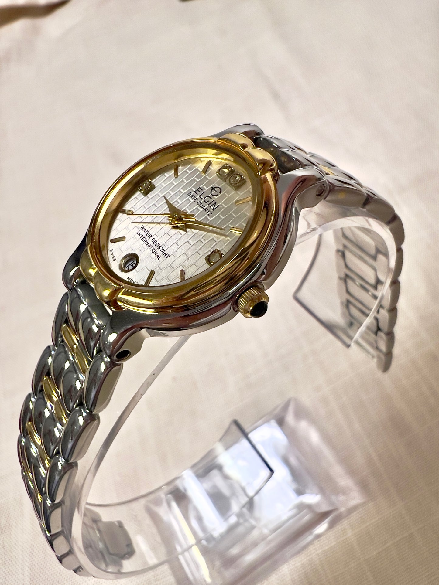 Elgin Two Tone Woman’s Watch with Textured Dial