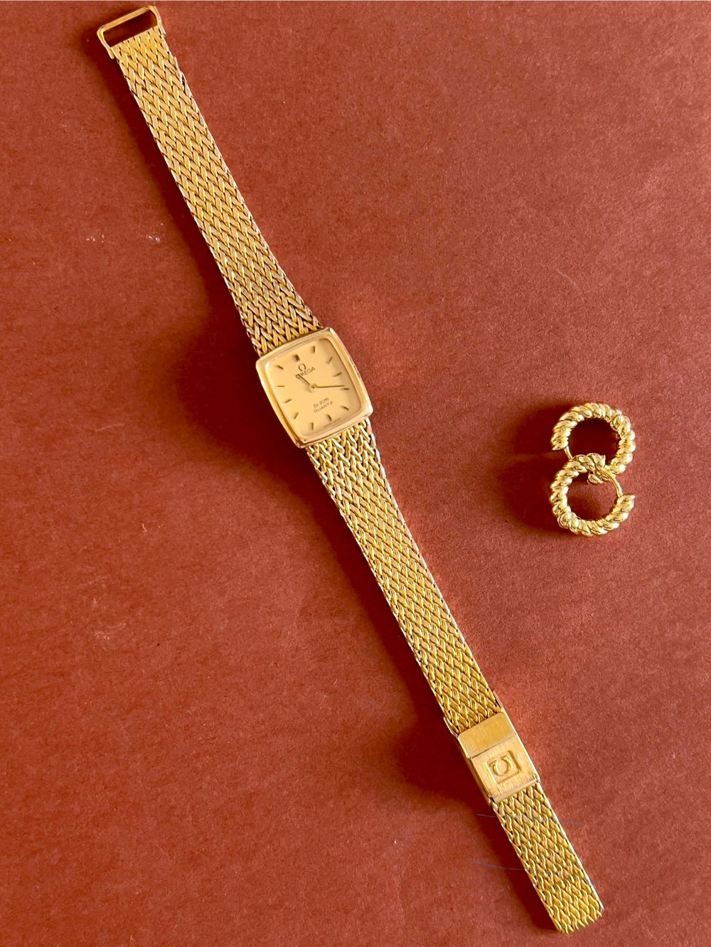 Omega Gold Toned De Ville Woman's Watch with Mesh Bracelet