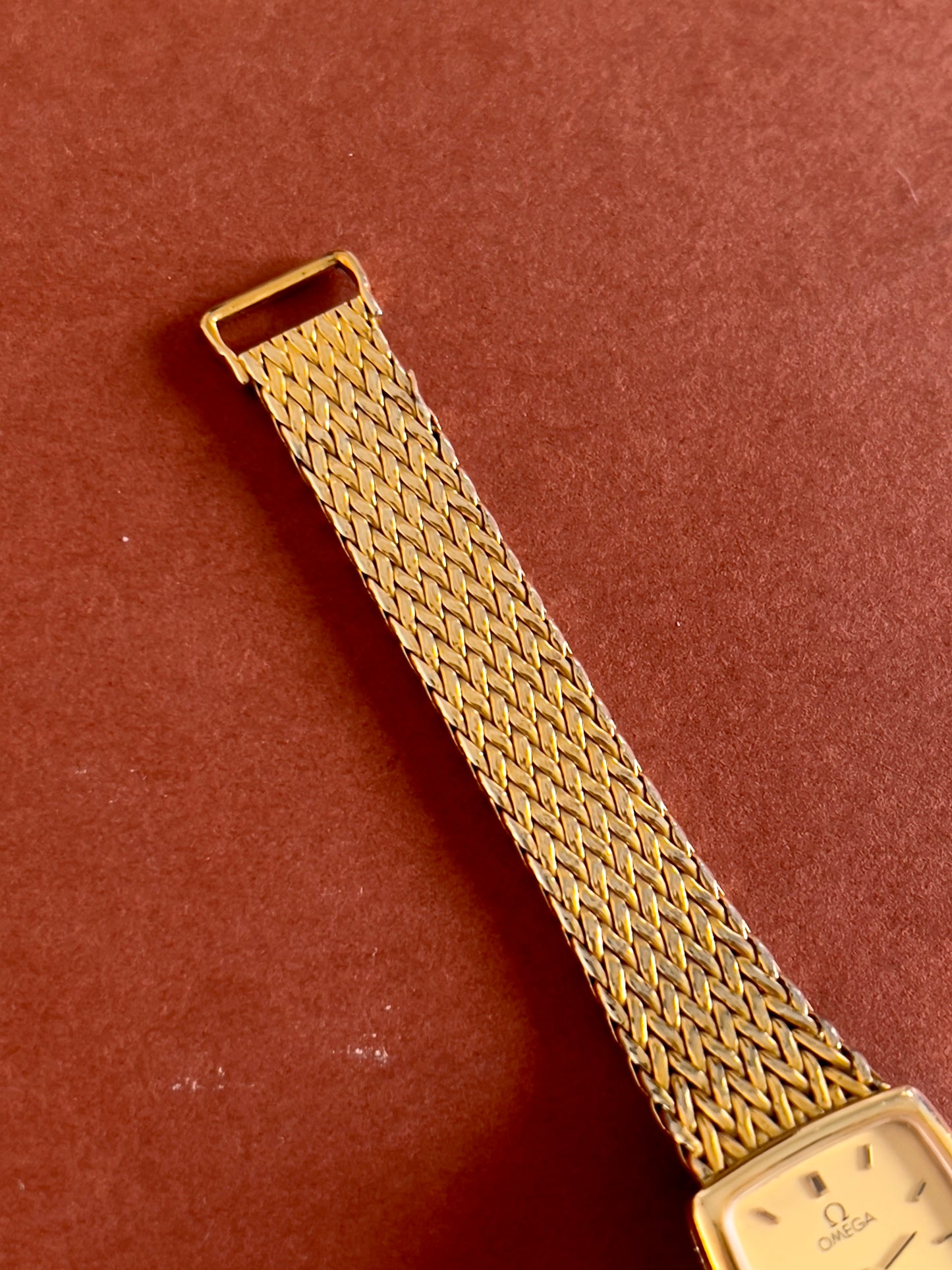 Omega Gold Toned De Ville Woman's Watch with Mesh Bracelet