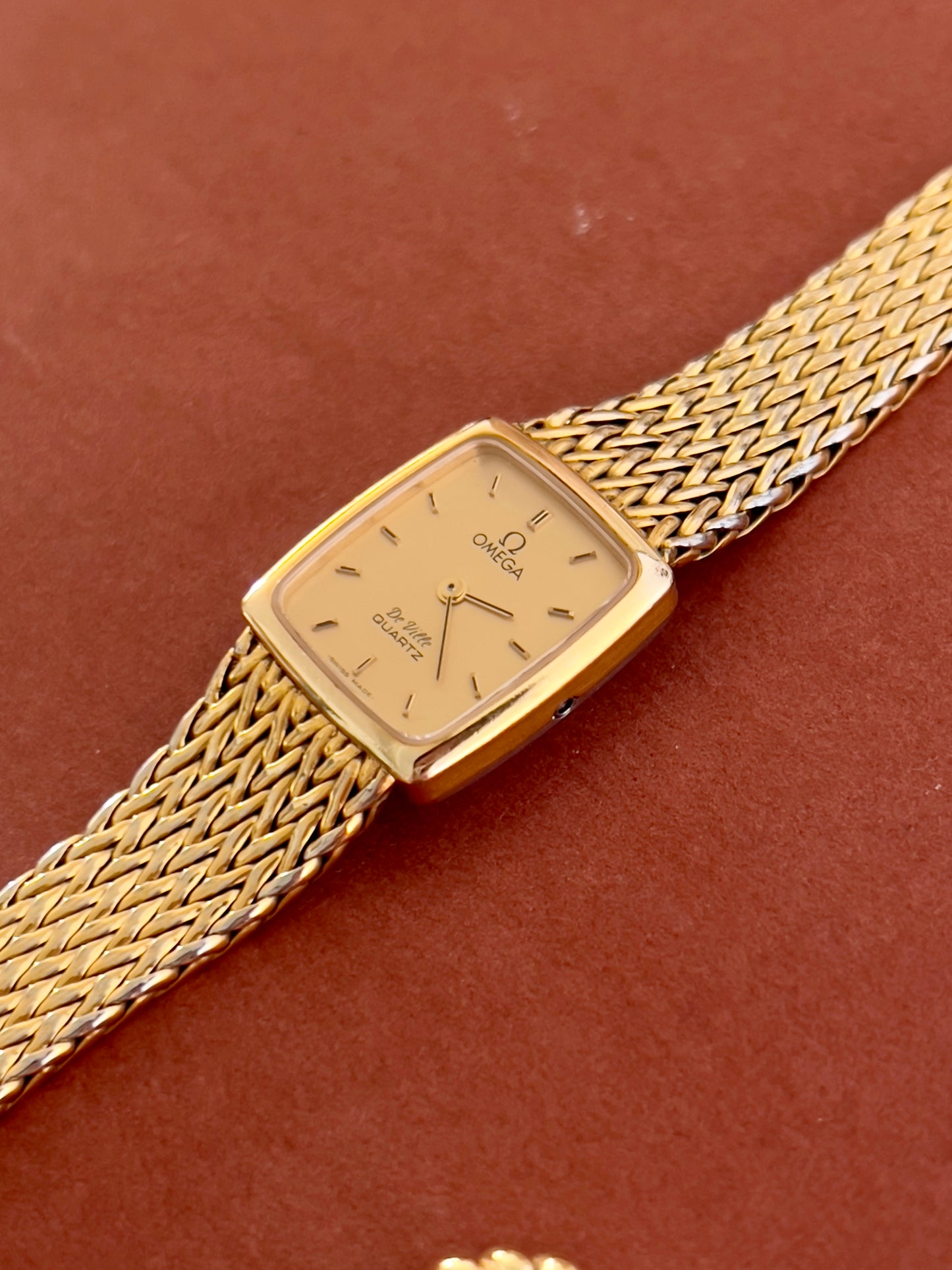 Omega Gold Toned De Ville Woman's Watch with Mesh Bracelet