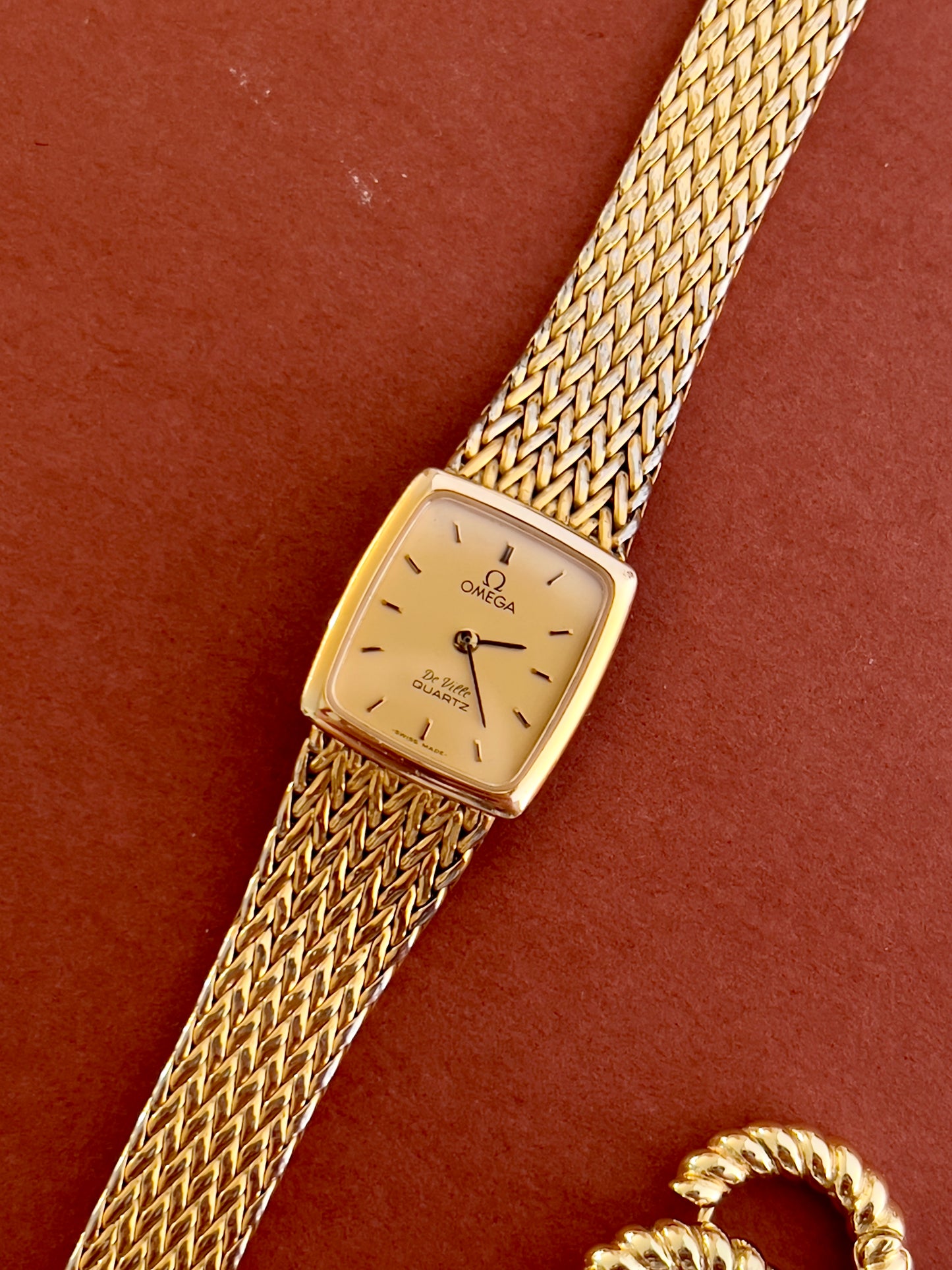 Omega Gold Toned De Ville Woman's Watch with Mesh Bracelet