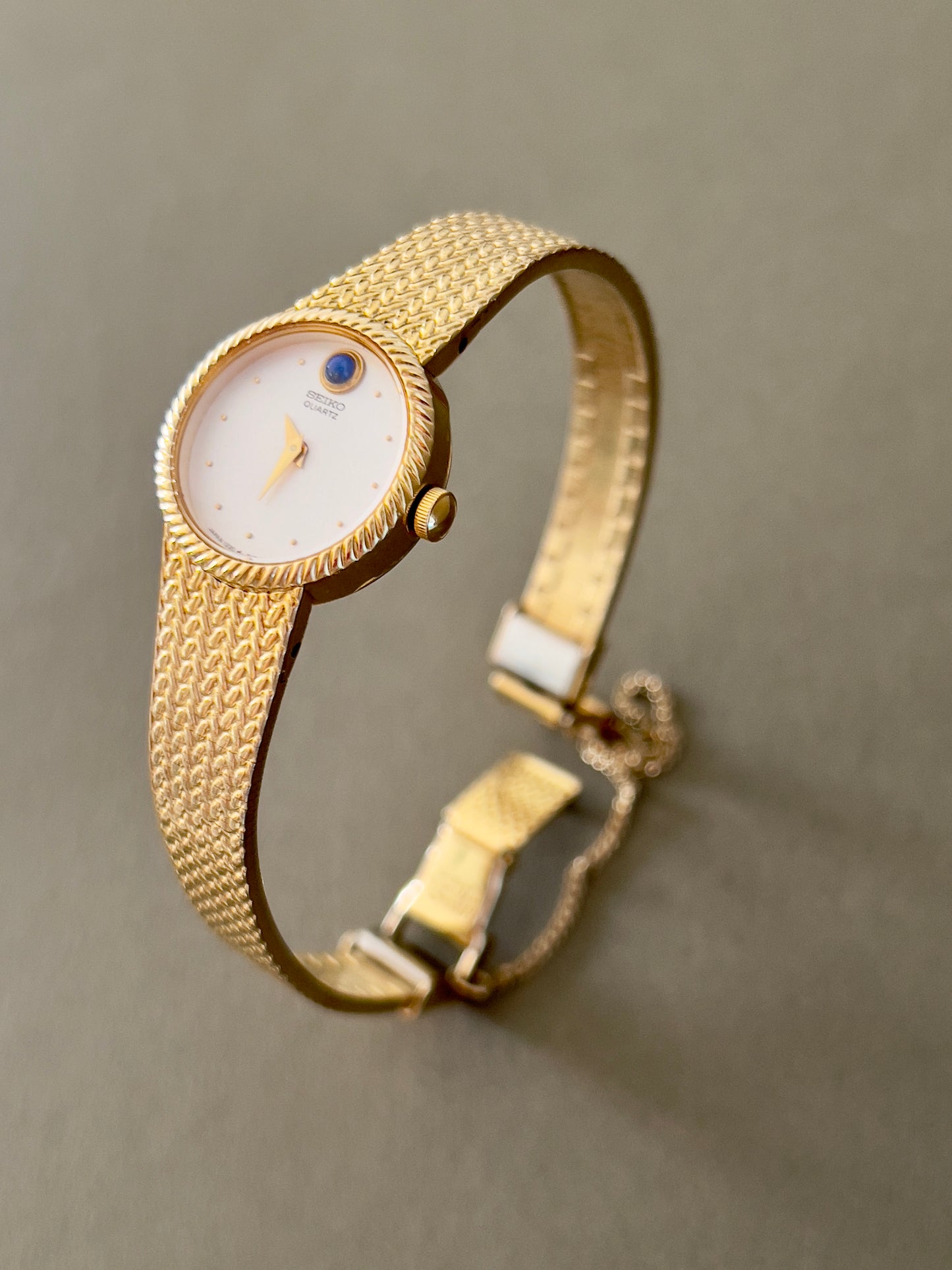 Seiko Round Rope Dial Ladies Watch with Blue Stone Eye