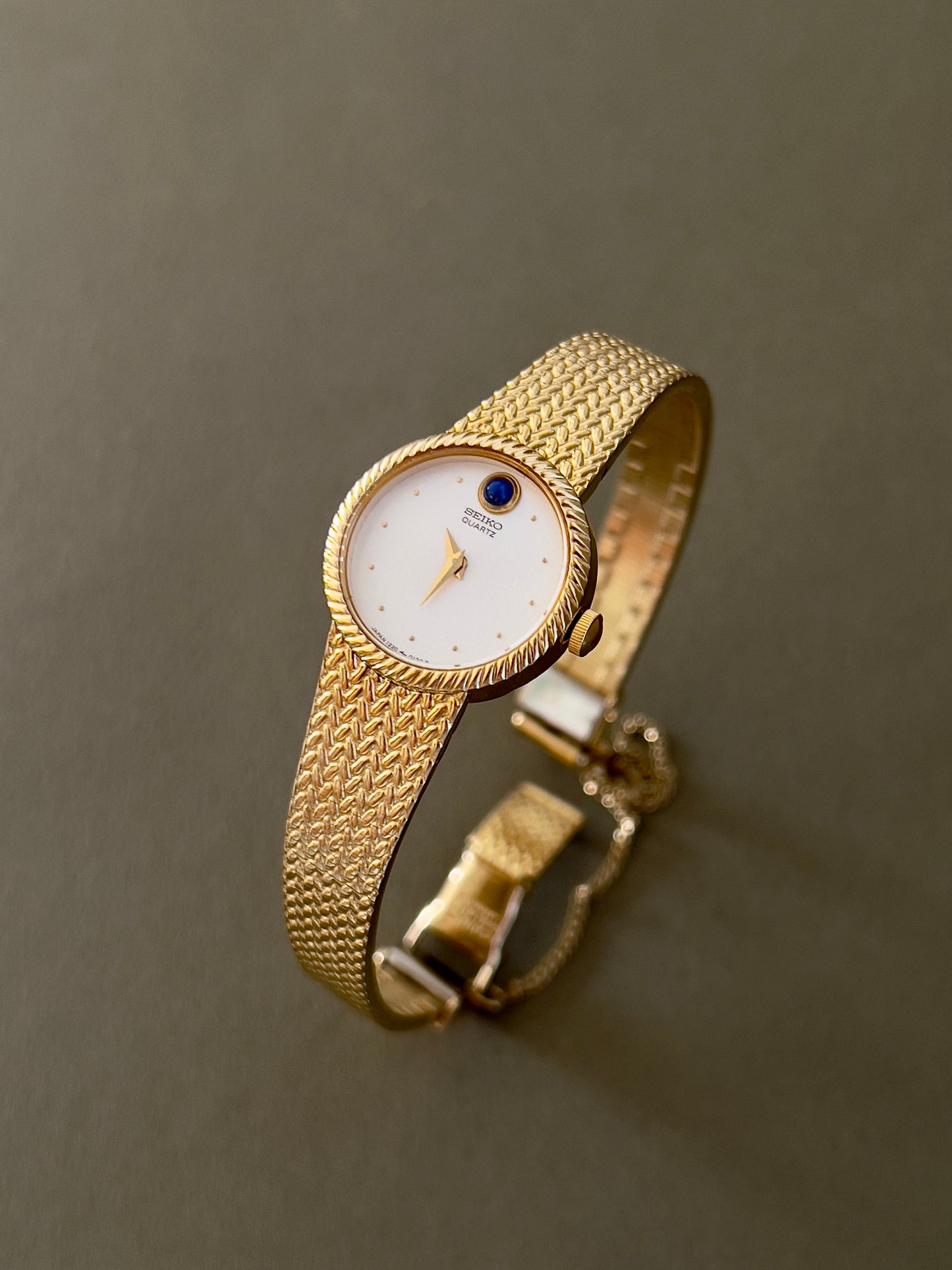 Seiko Round Rope Dial Ladies Watch with Blue Stone Eye