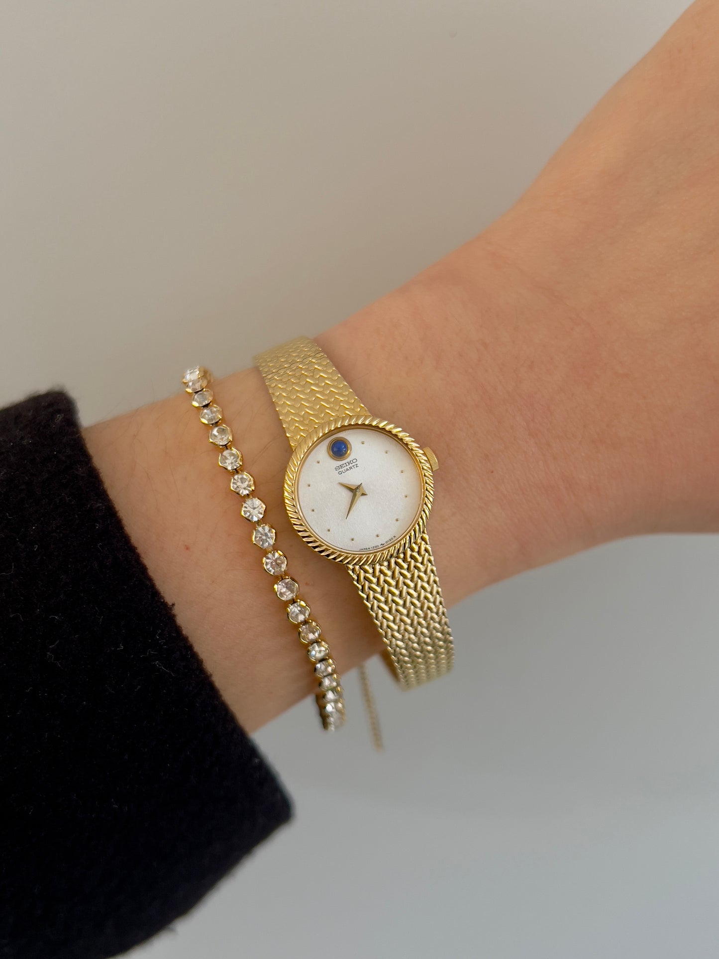 Seiko Round Rope Dial Ladies Watch with Blue Stone Eye