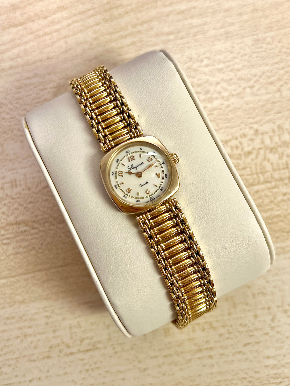 Longines Cushion Gold 150th Anniversary Collection, front view of a vintage women's watch at Gilded Hour.