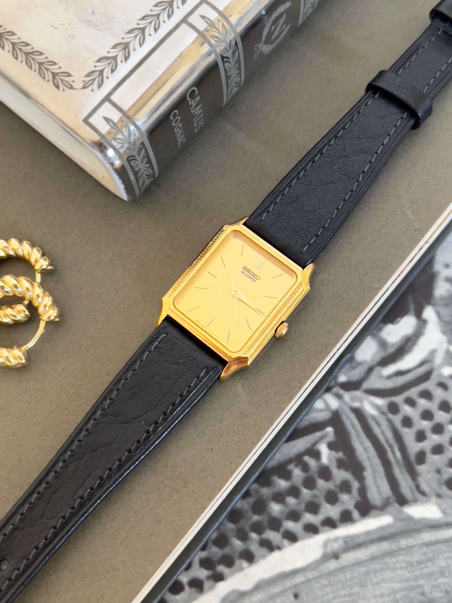 Seiko Tank Woman's Watch with Hirsch Camel Leather Strap