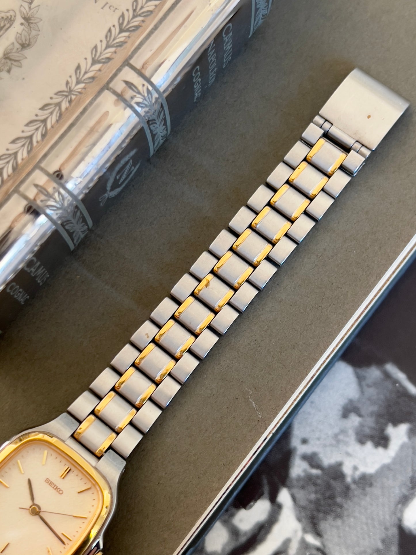 Seiko Square Two Toned Woman's Watch with Linen Textured Dial