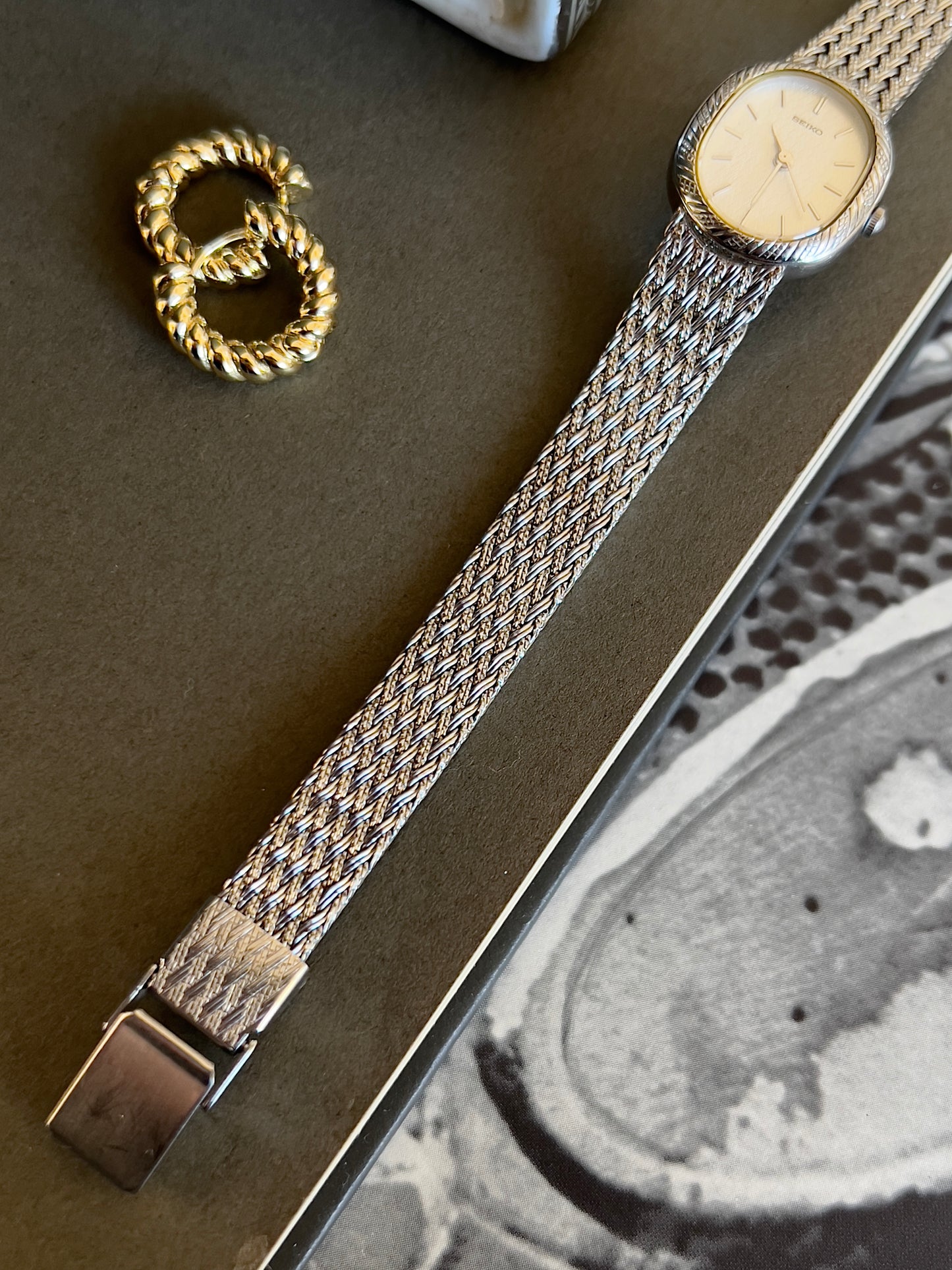 Seiko Oval Woman's Watch with a Rope Bezel & Textured Dial