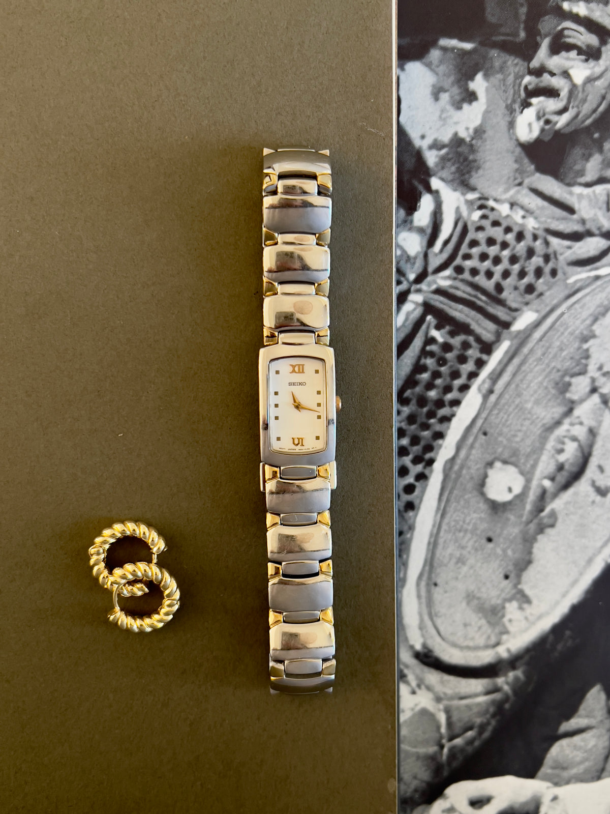 Seiko Rectangular Bracelet Two Toned Woman's Watch, front view of a vintage women's watch at Gilded Hour.