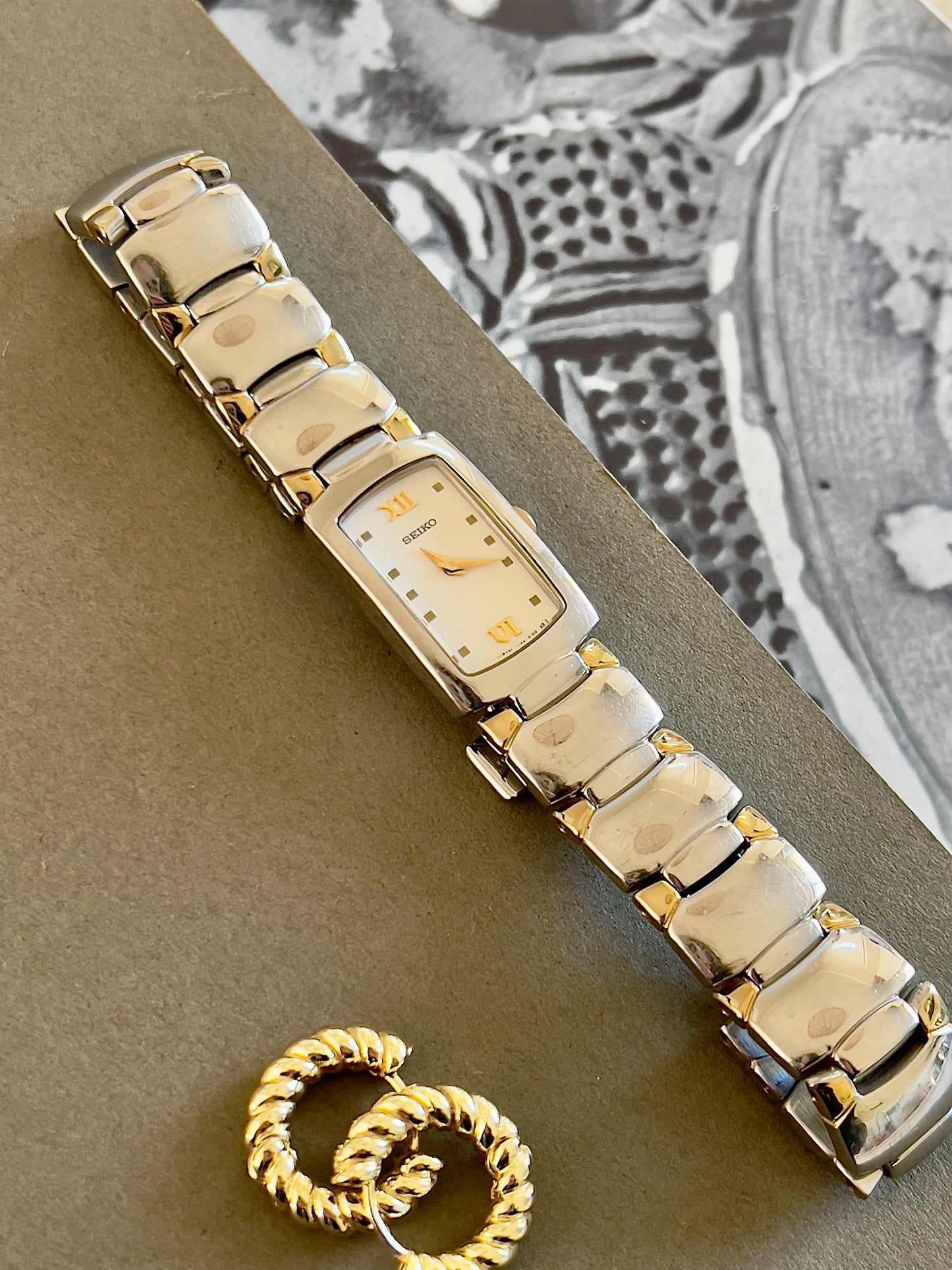 Seiko Rectangular Bracelet Two Toned Woman's Watch