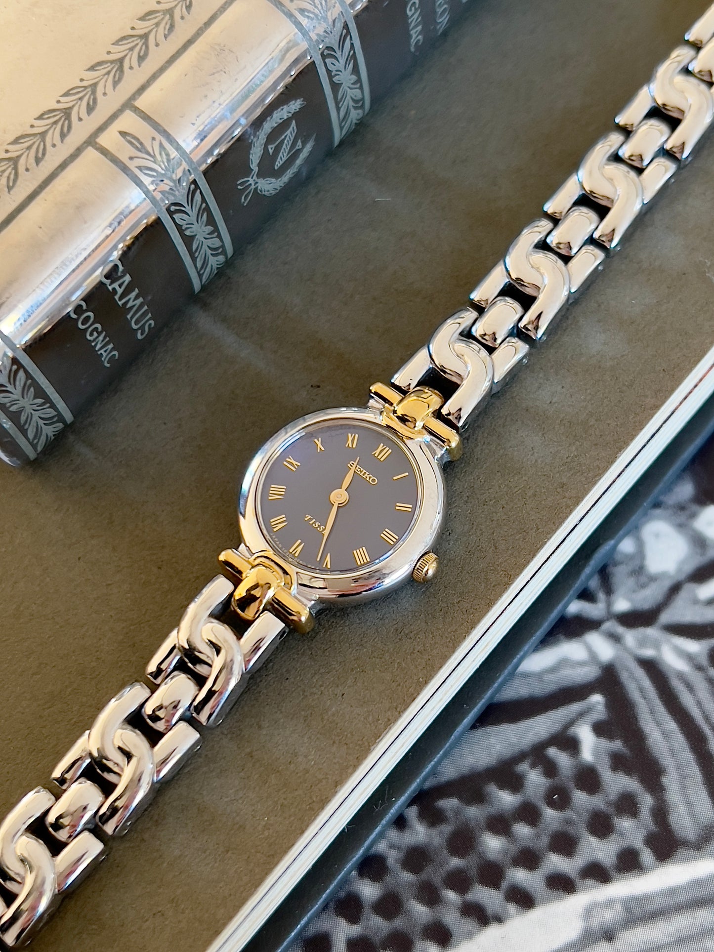 Seiko Two Tone Bracelet Sculpted Woman's Watch with a Blue Dial