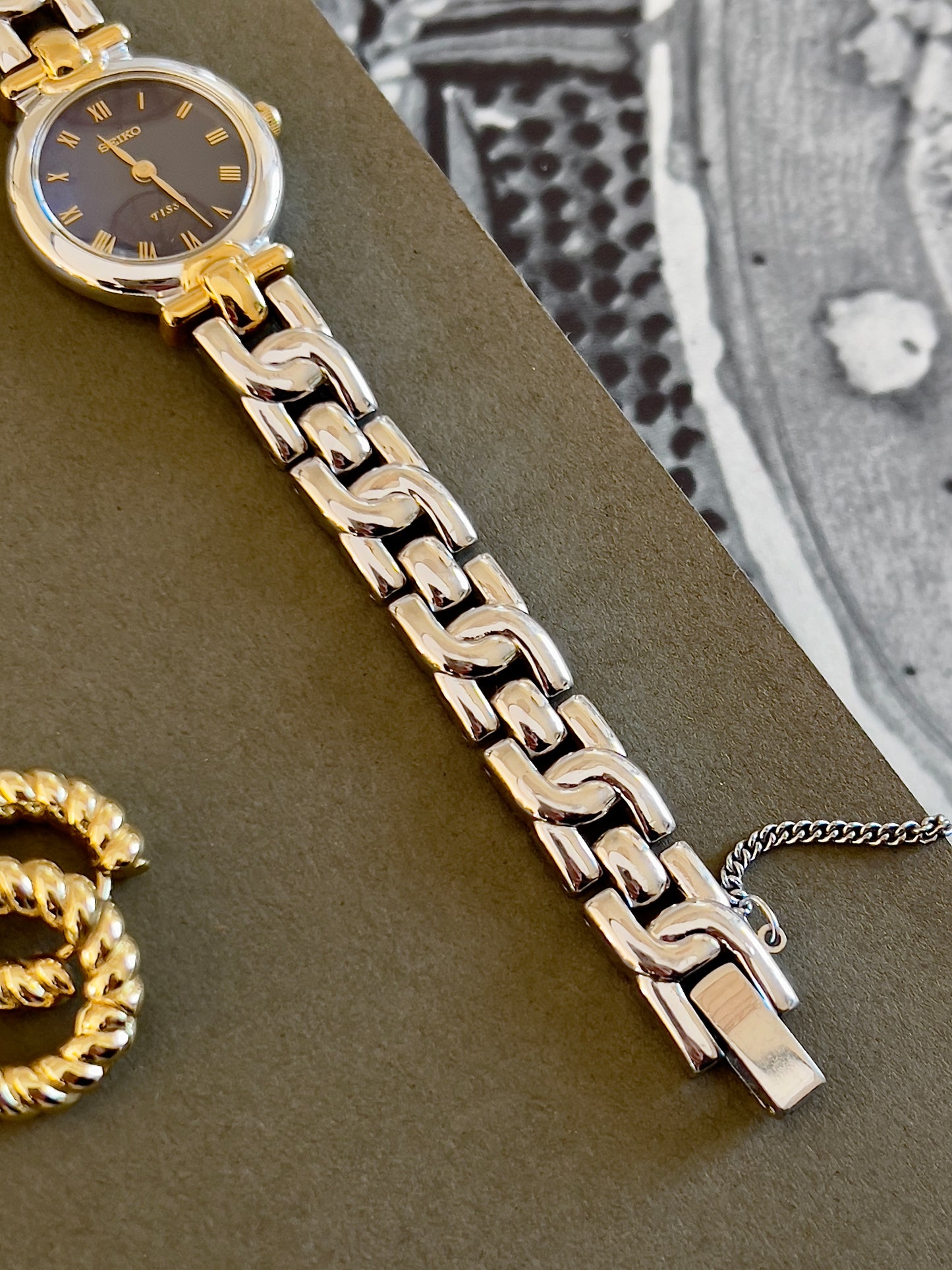 Seiko Two Tone Bracelet Sculpted Woman's Watch with a Blue Dial