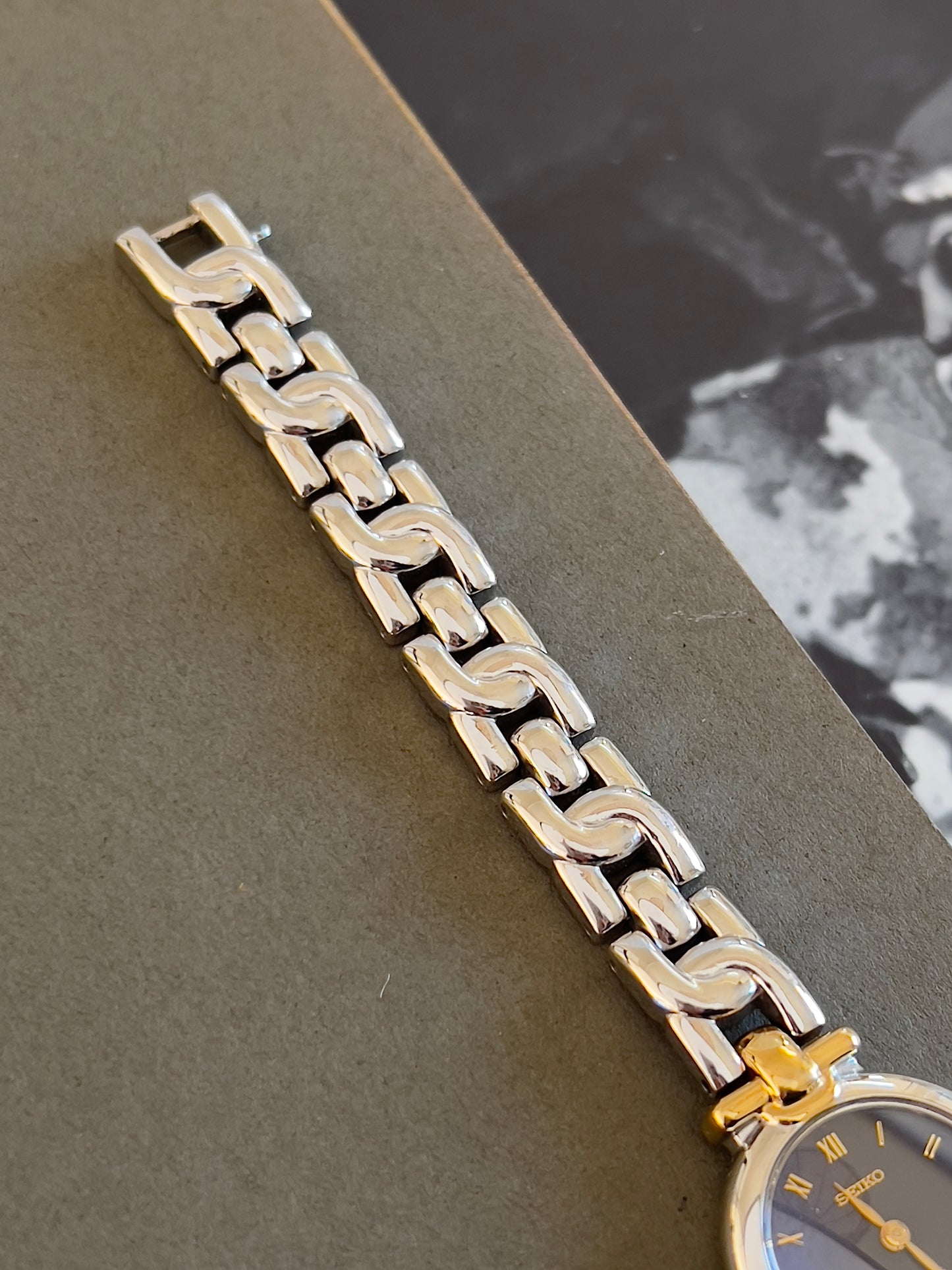 Seiko Two Tone Bracelet Sculpted Woman's Watch with a Blue Dial