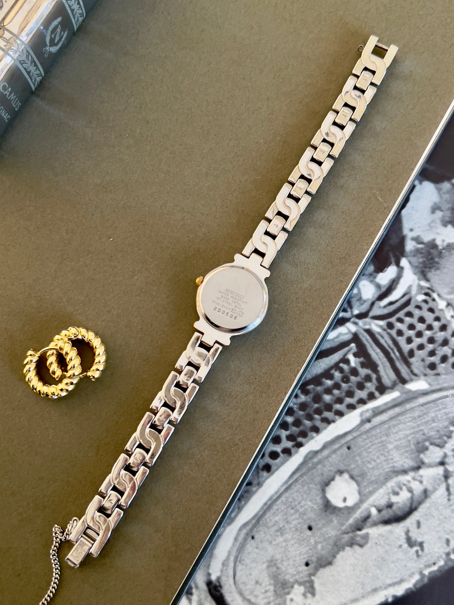 Seiko Two Tone Bracelet Sculpted Woman's Watch with a Blue Dial