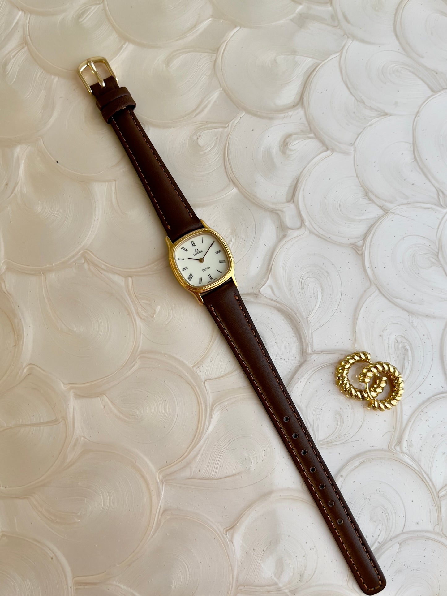 Omega De Ville Cushion Case Woman's Watch with Rope Bezel Pattern
