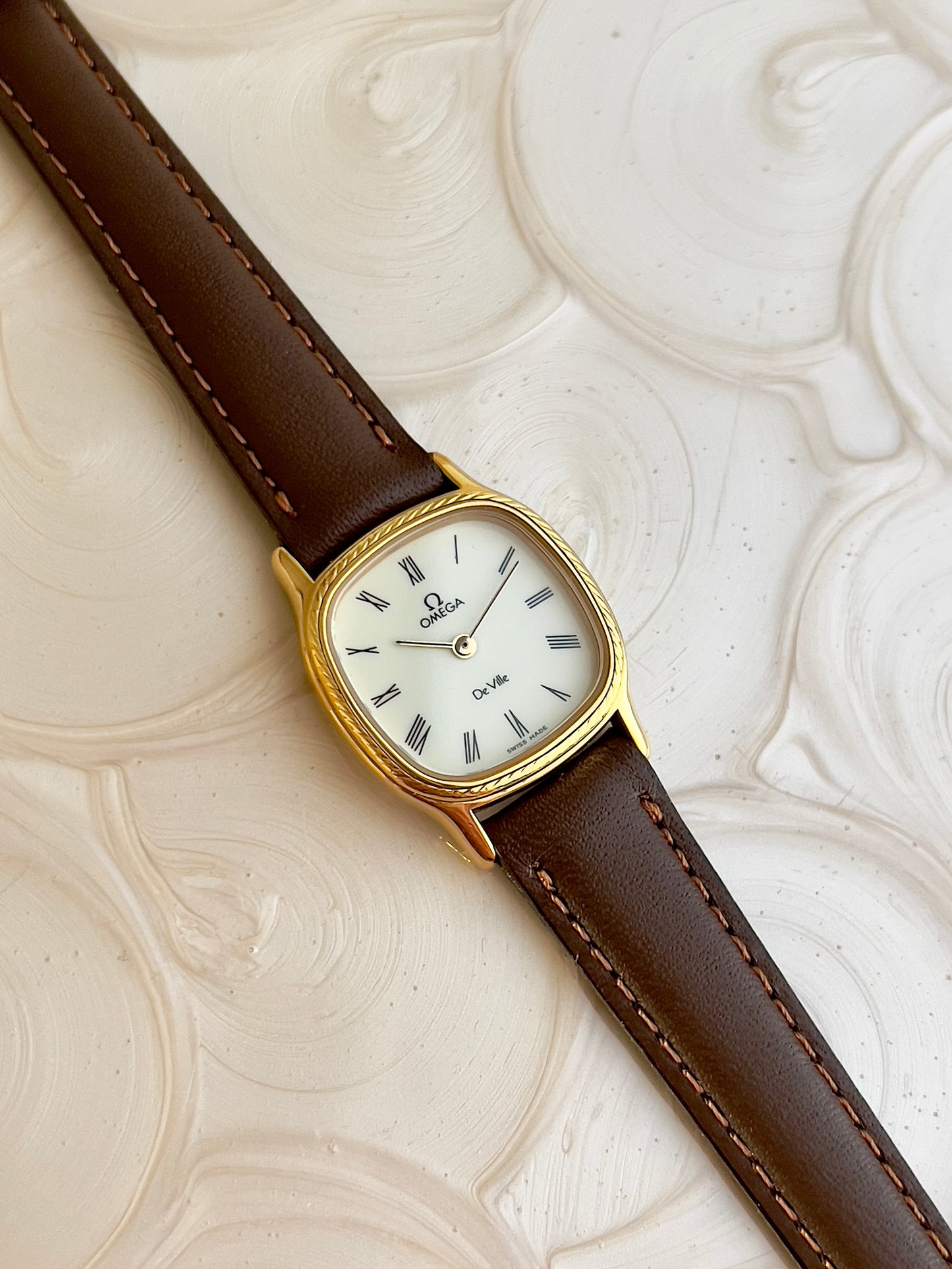 Omega De Ville Cushion Case Woman's Watch with Rope Bezel Pattern