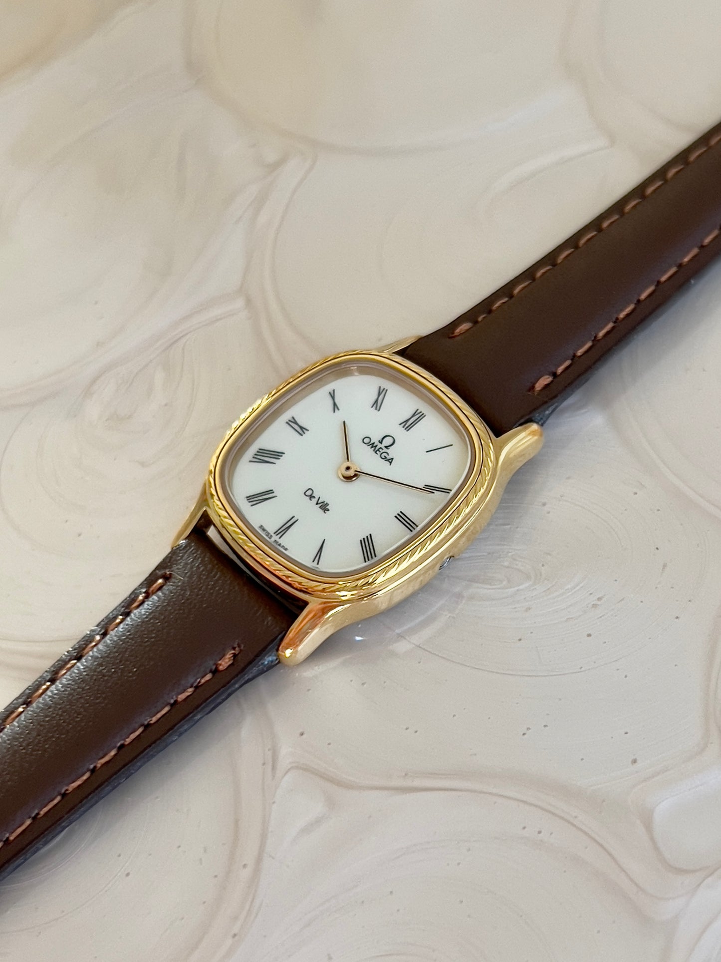 Omega De Ville Cushion Case Woman's Watch with Rope Bezel Pattern