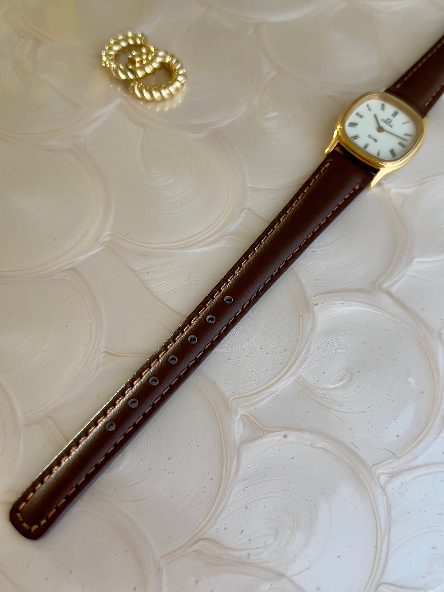 Omega De Ville Cushion Case Woman's Watch with Rope Bezel Pattern