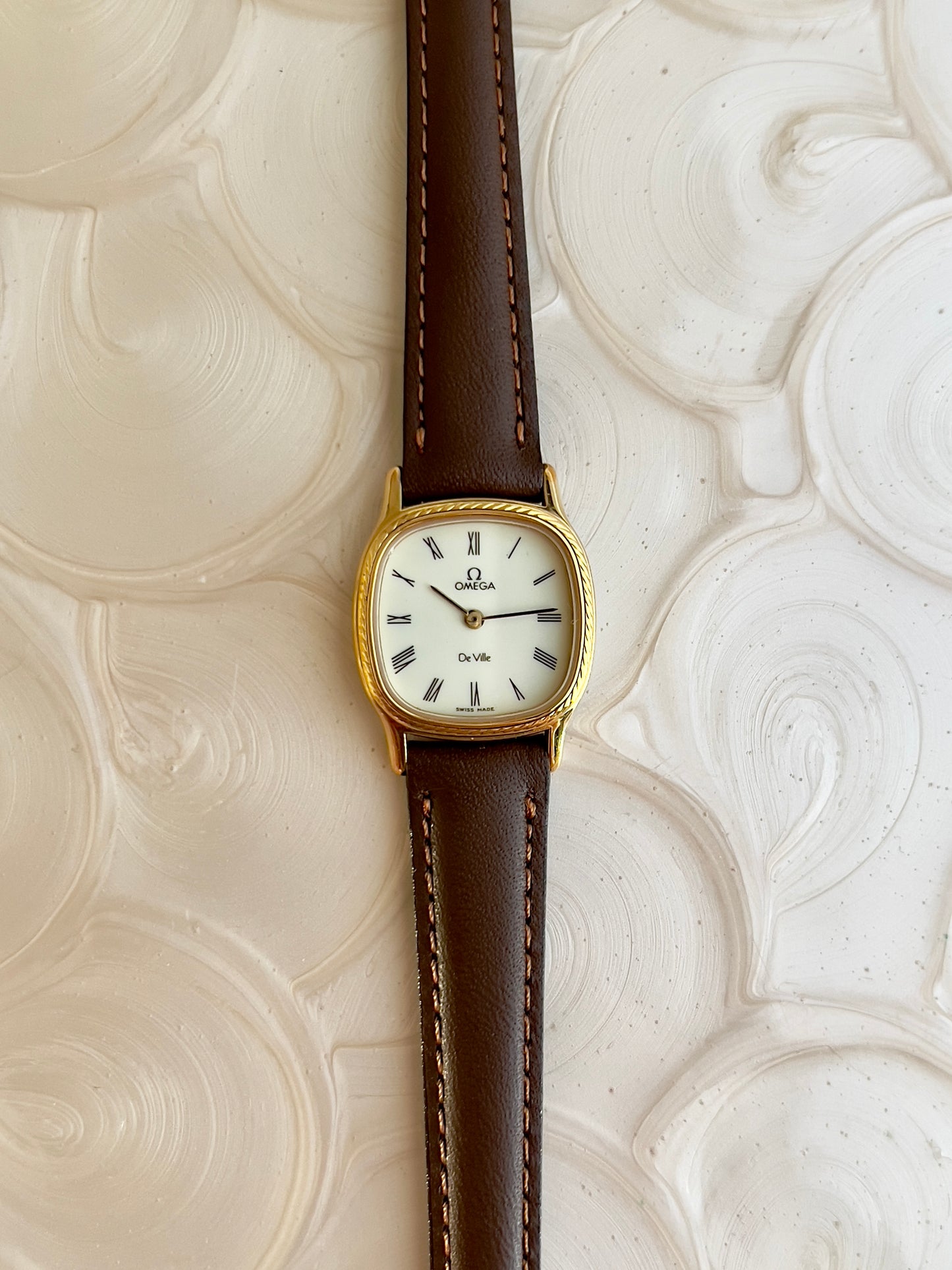 Omega De Ville Cushion Case Woman's Watch with Rope Bezel Pattern