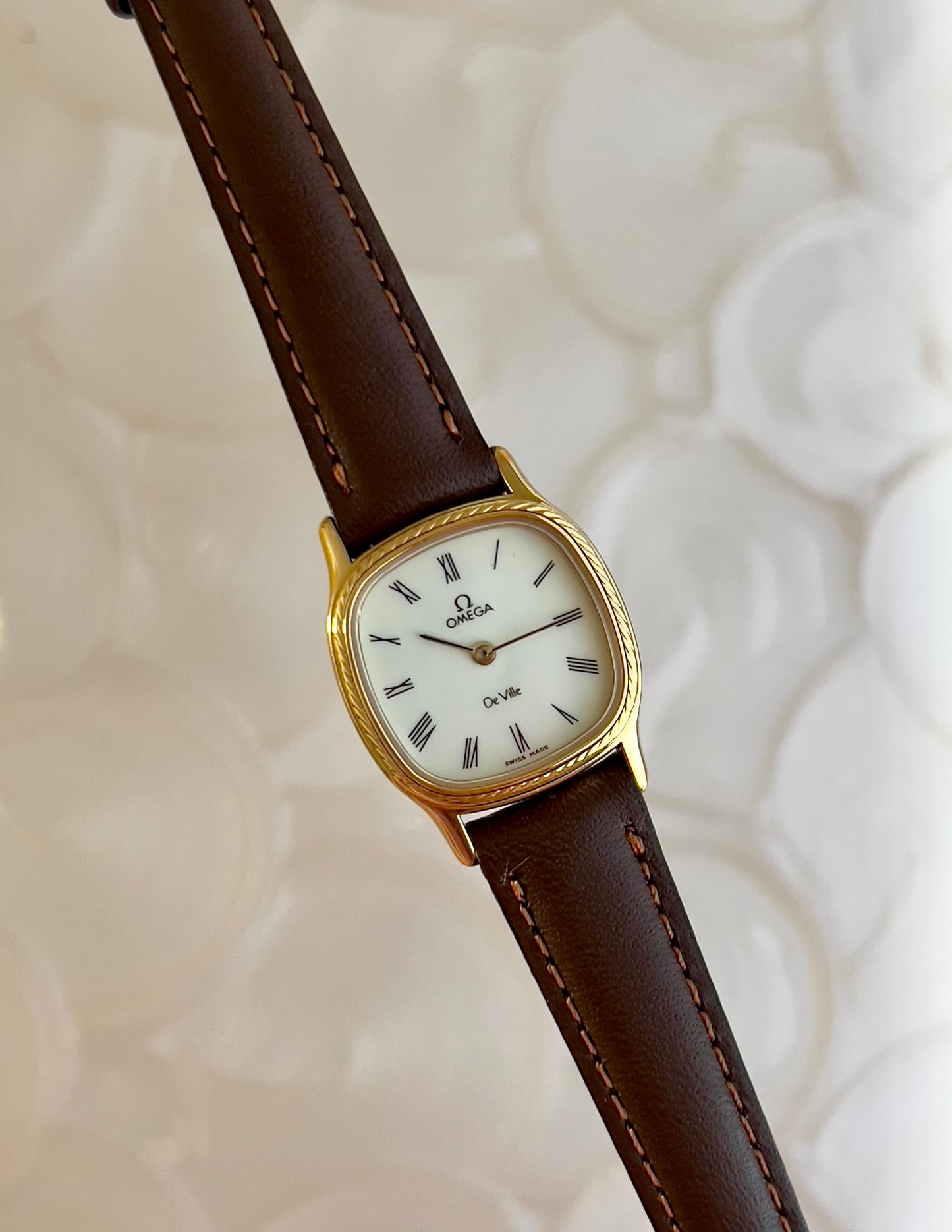 Omega De Ville Cushion Case Woman's Watch with Rope Bezel Pattern